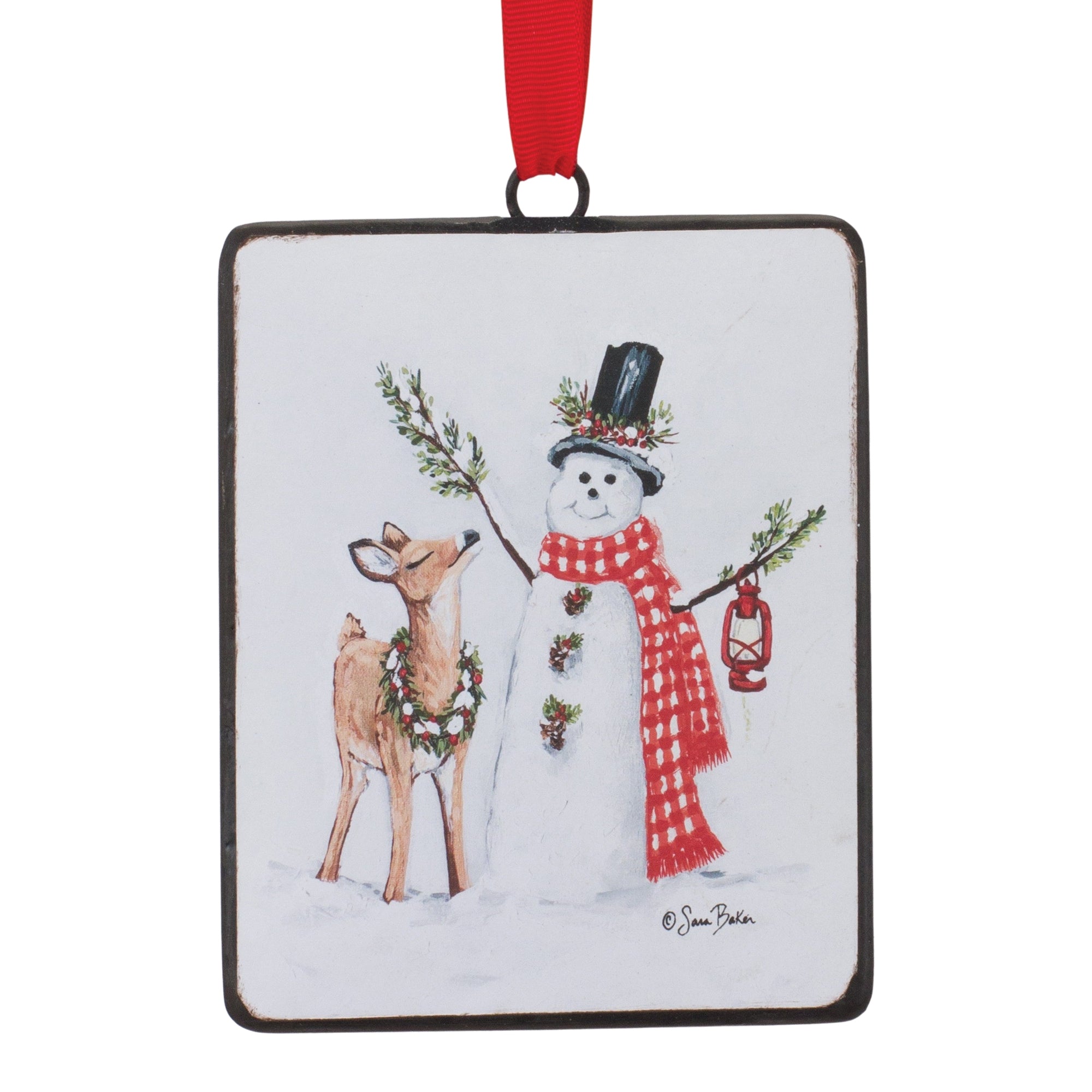 Snowman and Deer Ornament 5.25”H Iron