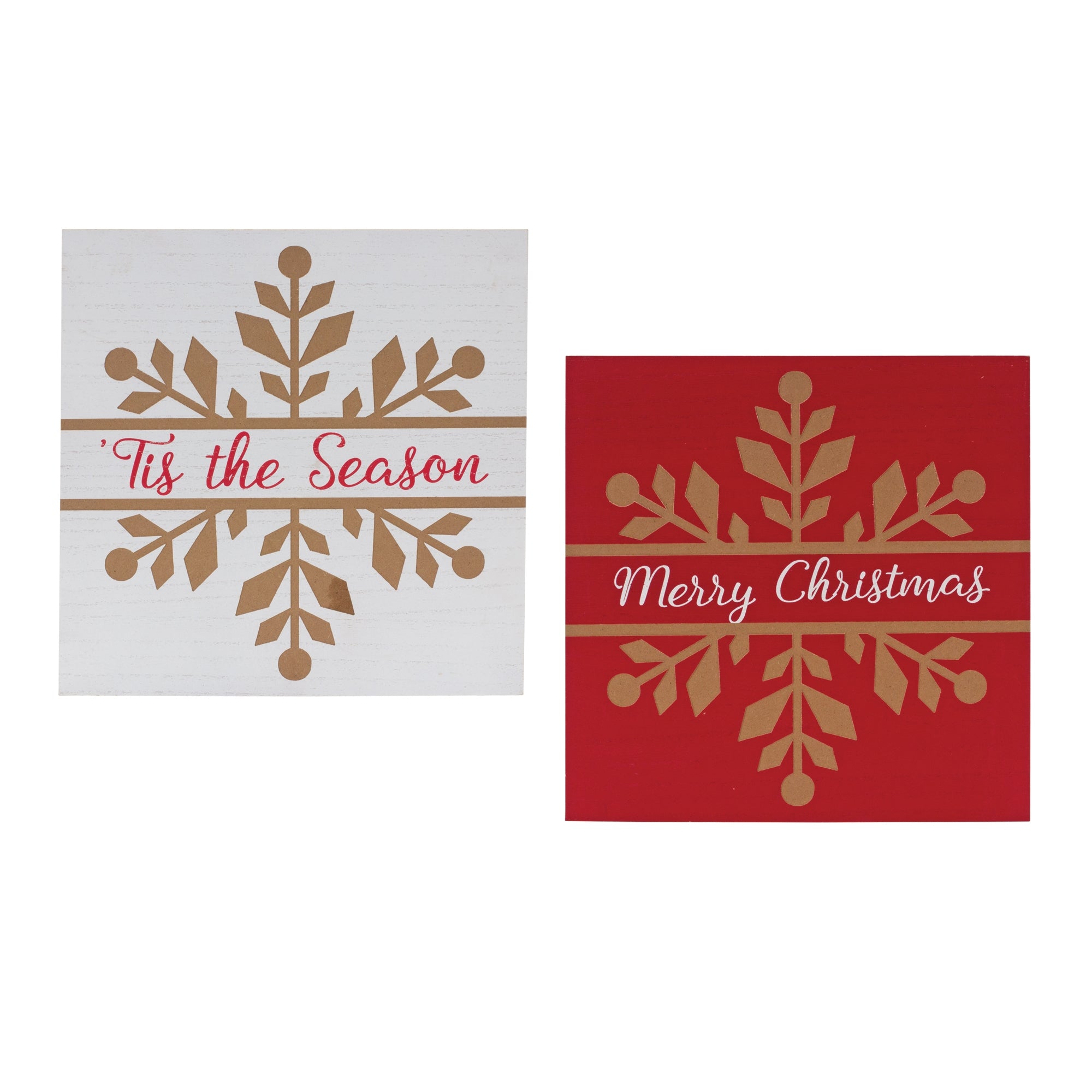 Merry Christmas and Tis The Season Sign (2 Asst) 11.75”SQ Wood