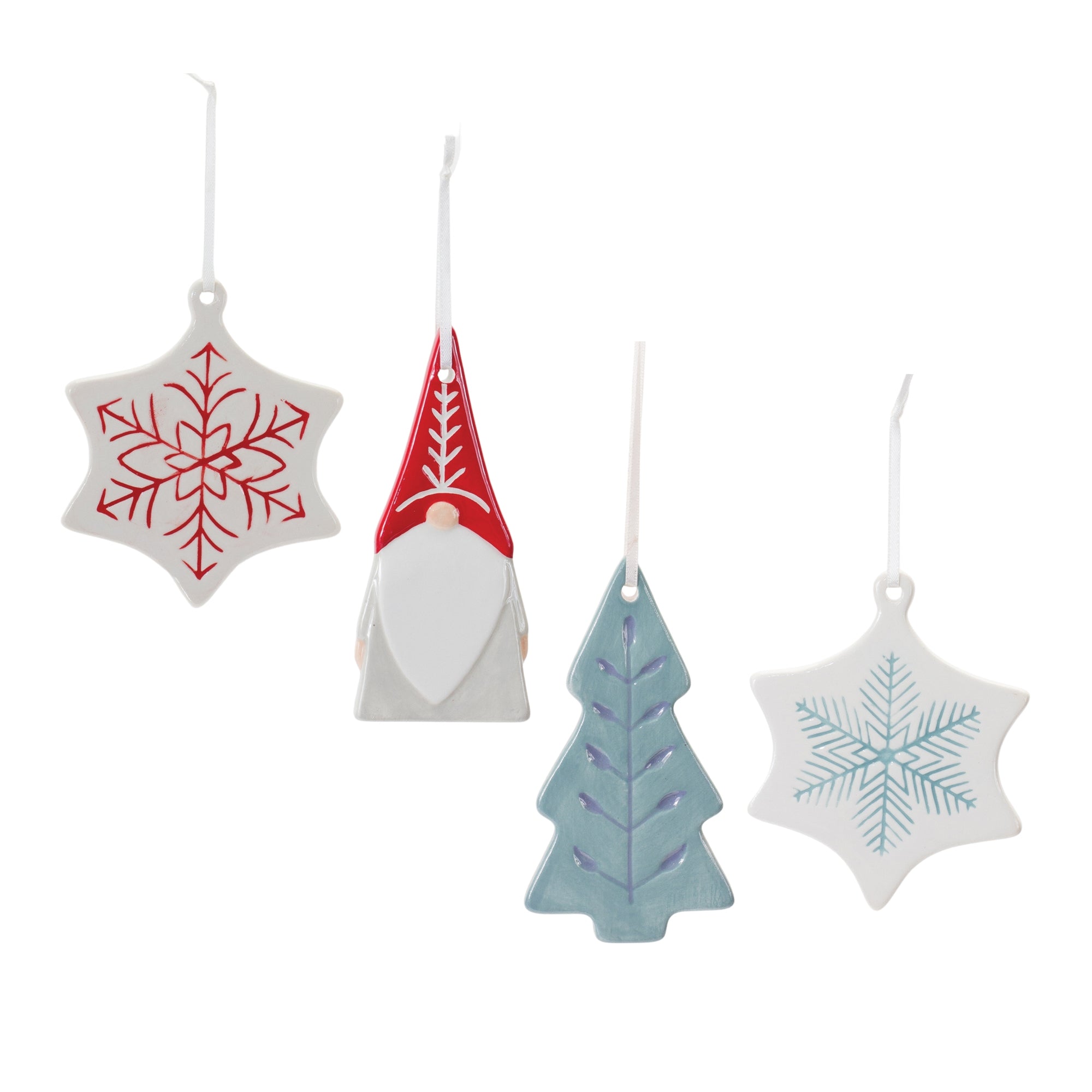 Ornament (4 Asst) 4"H, 4"H, 4.75"H, 4.75"H Ceramic