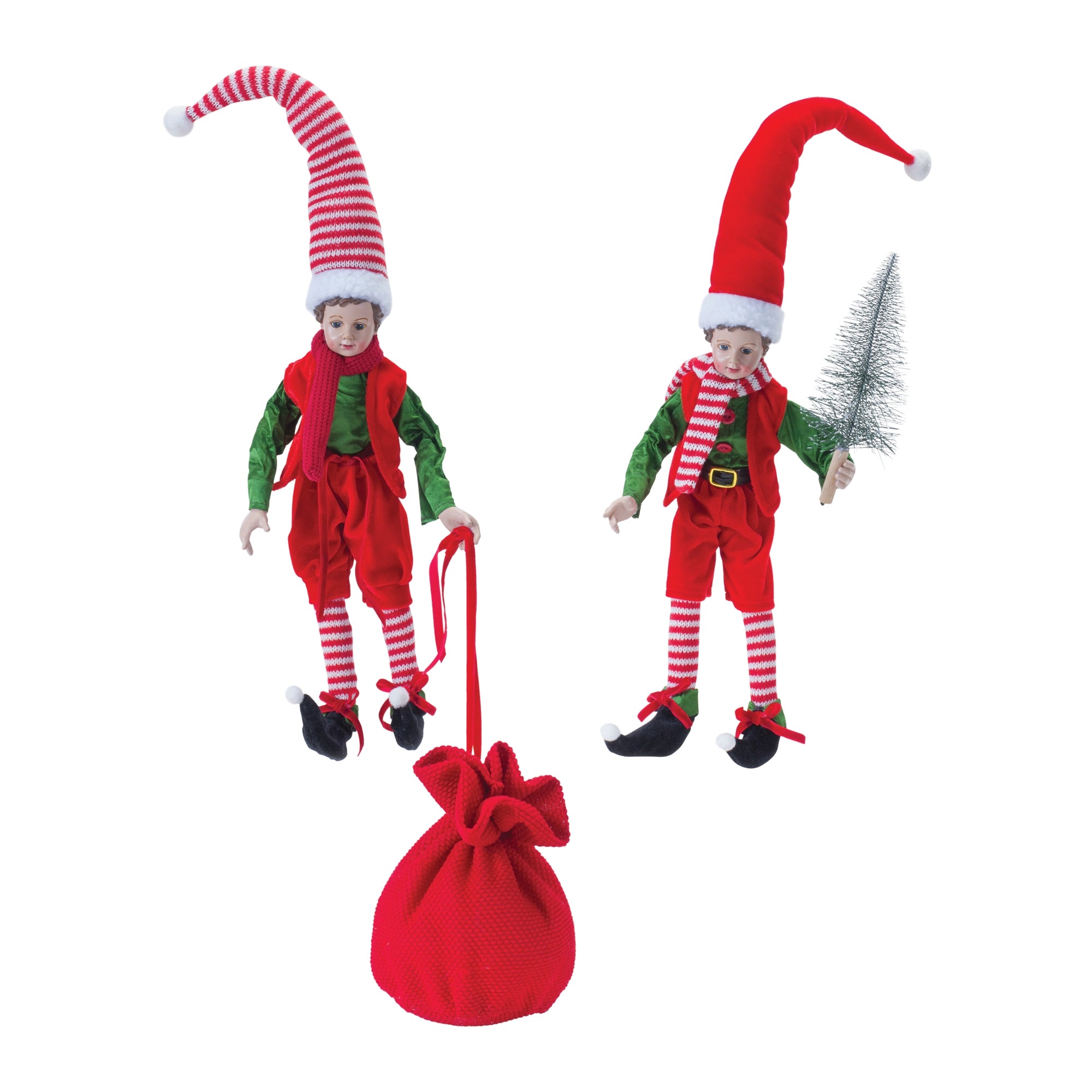 Elf w/Bag and Tree (2 Asst) 17"H, 20"H Polyester