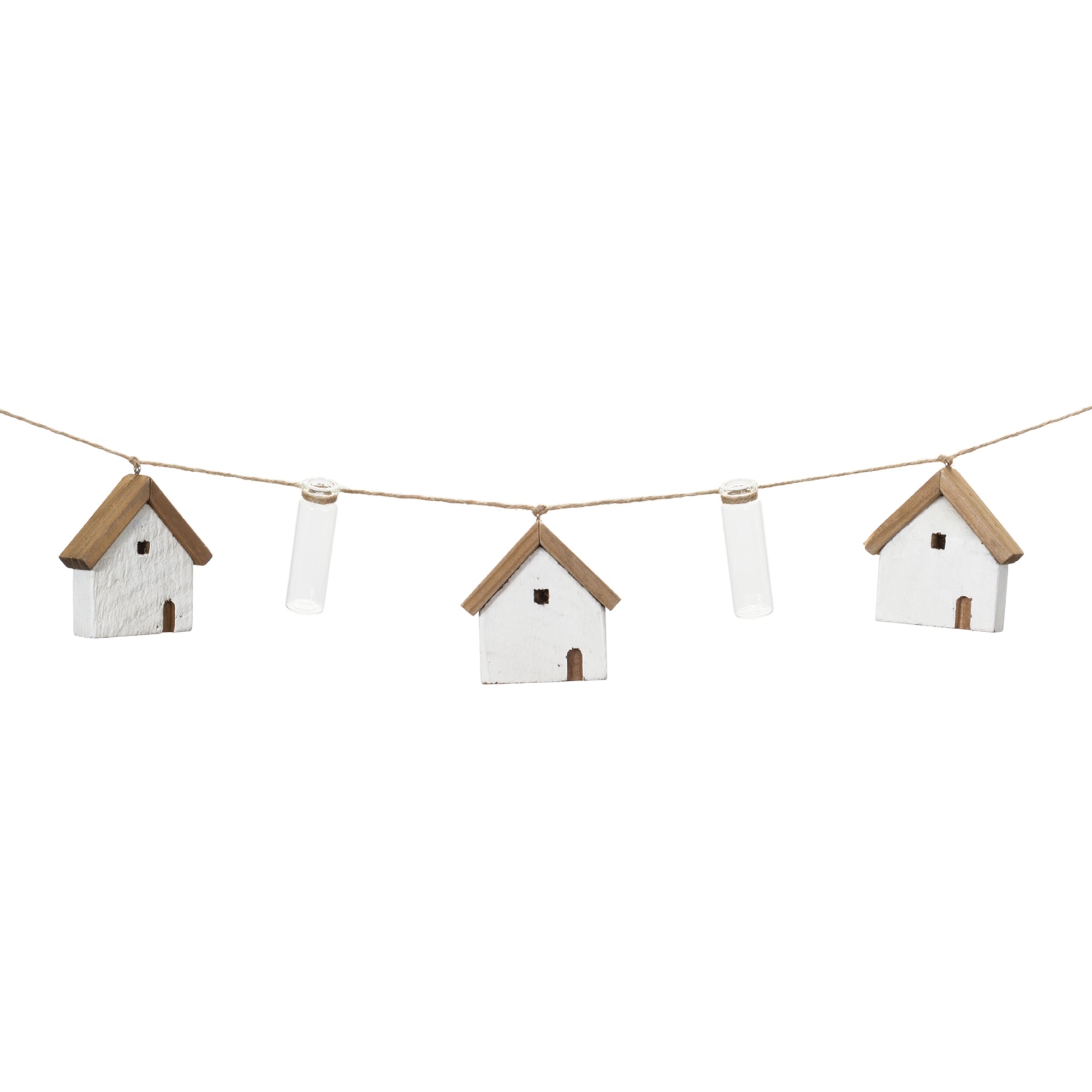 House and Vase Garland 27”L Wood