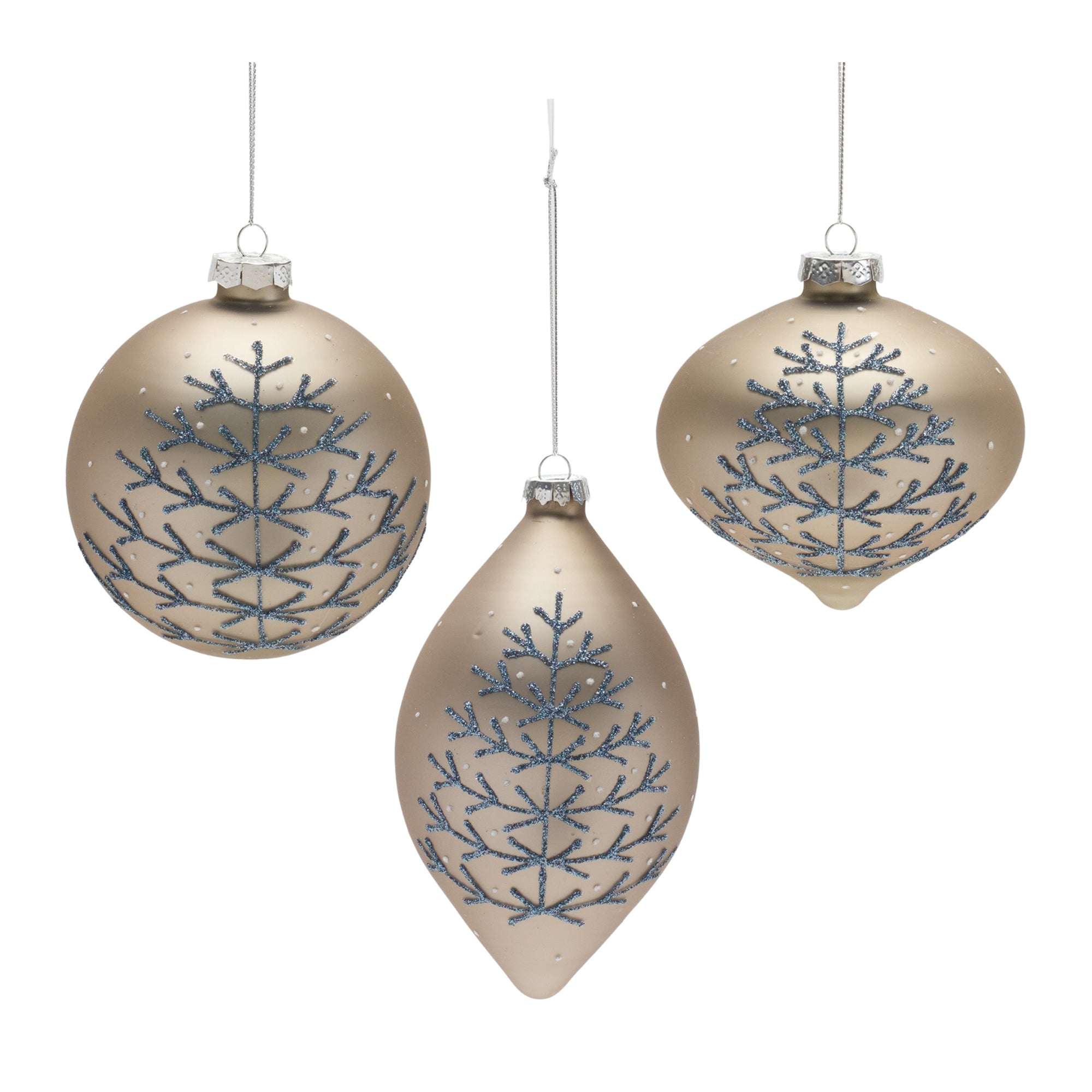 Ornament (3 Asst) 4"H, 4"H, 6.25"H Glass