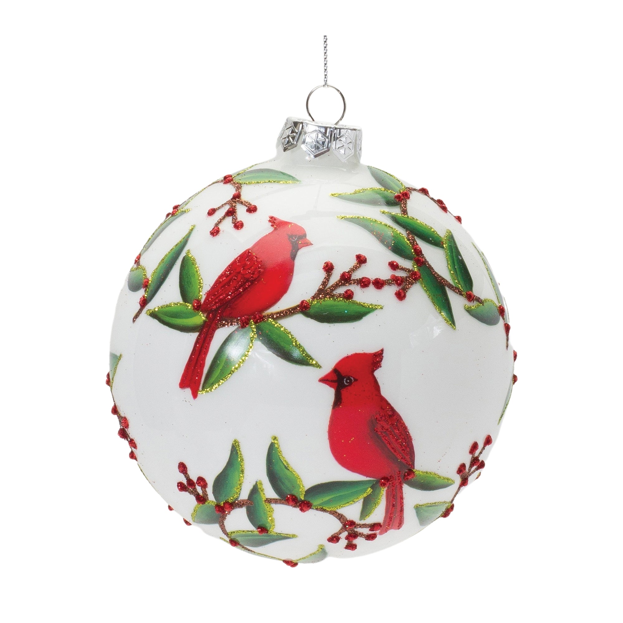 Cardinal Ball Ornament 5”D Glass