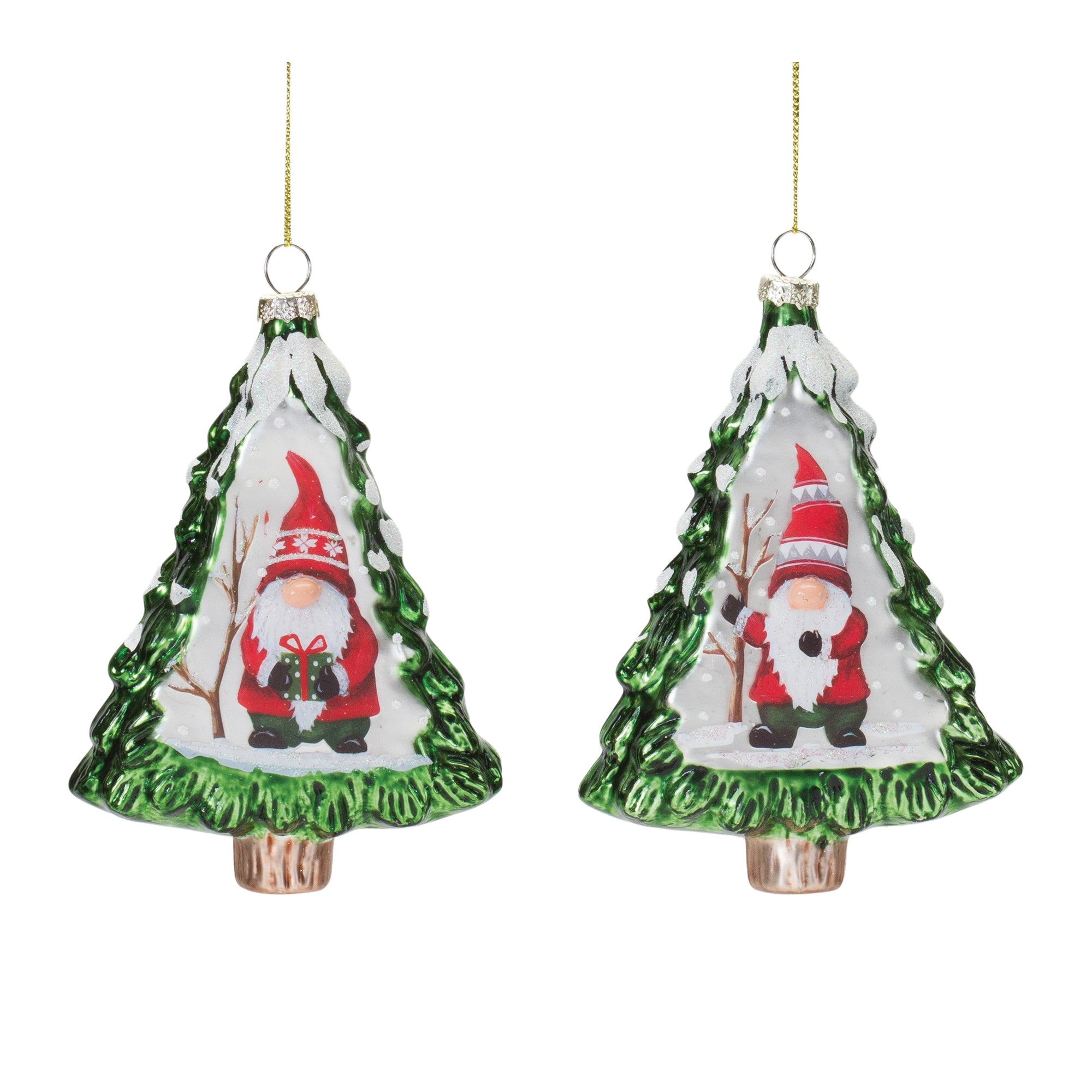 Gnome in Tree Ornament (2 Asst) 5.75”H Glass