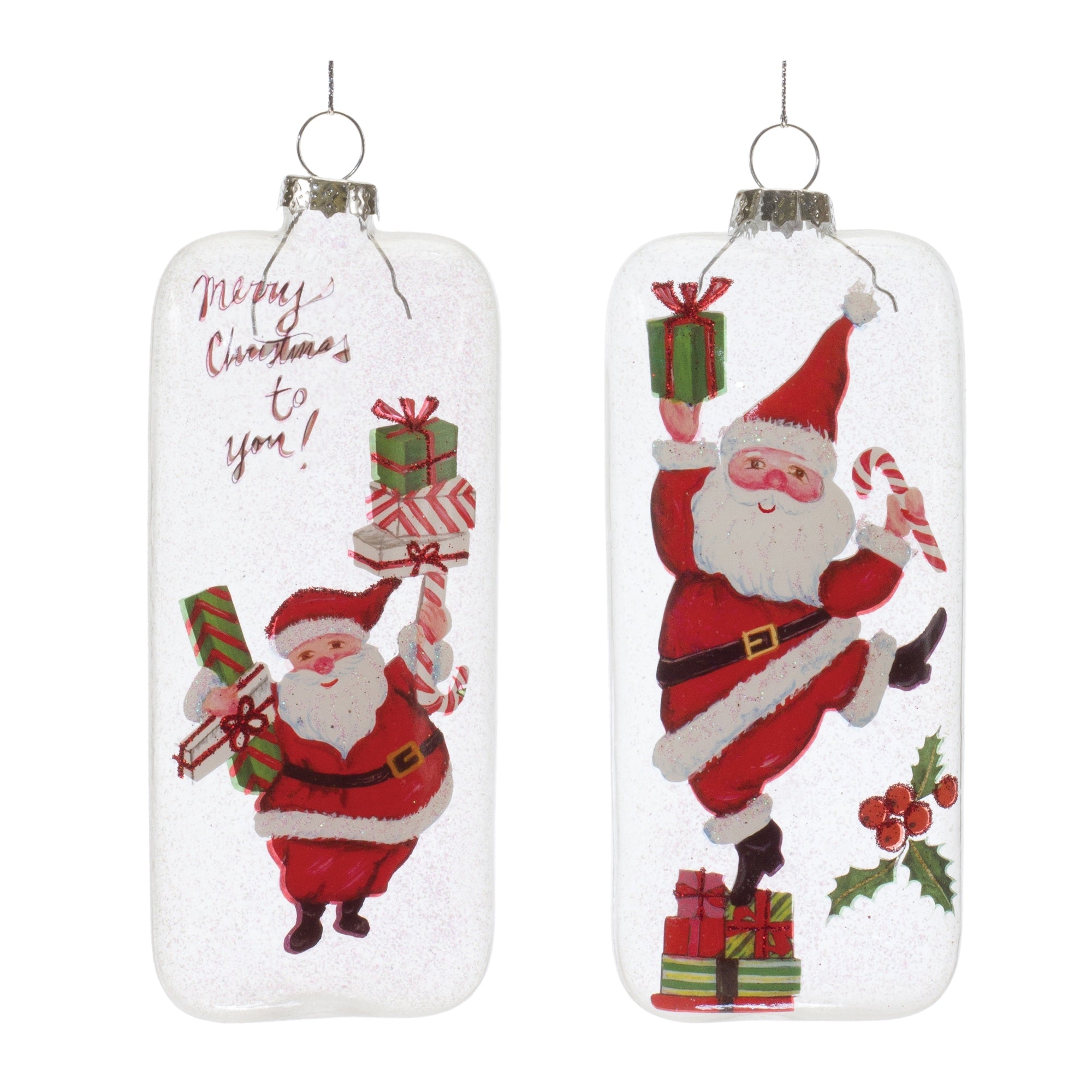 Santa Ornament (2 Asst) 6”H Glass