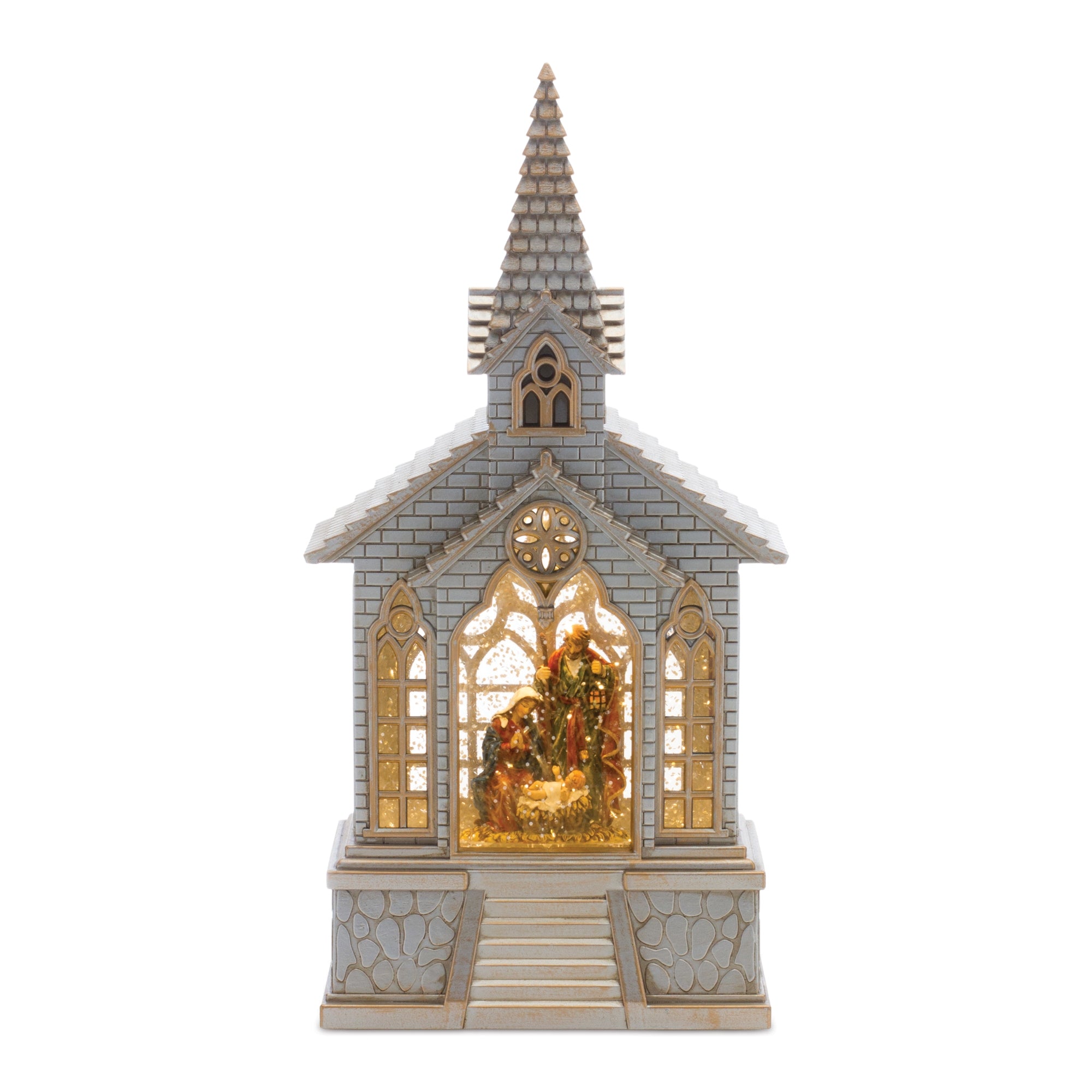 Snow Globe Church & Holy Family 11.25”H  6 Hr Timer 3AA Batteries Not Included or USB Cord In