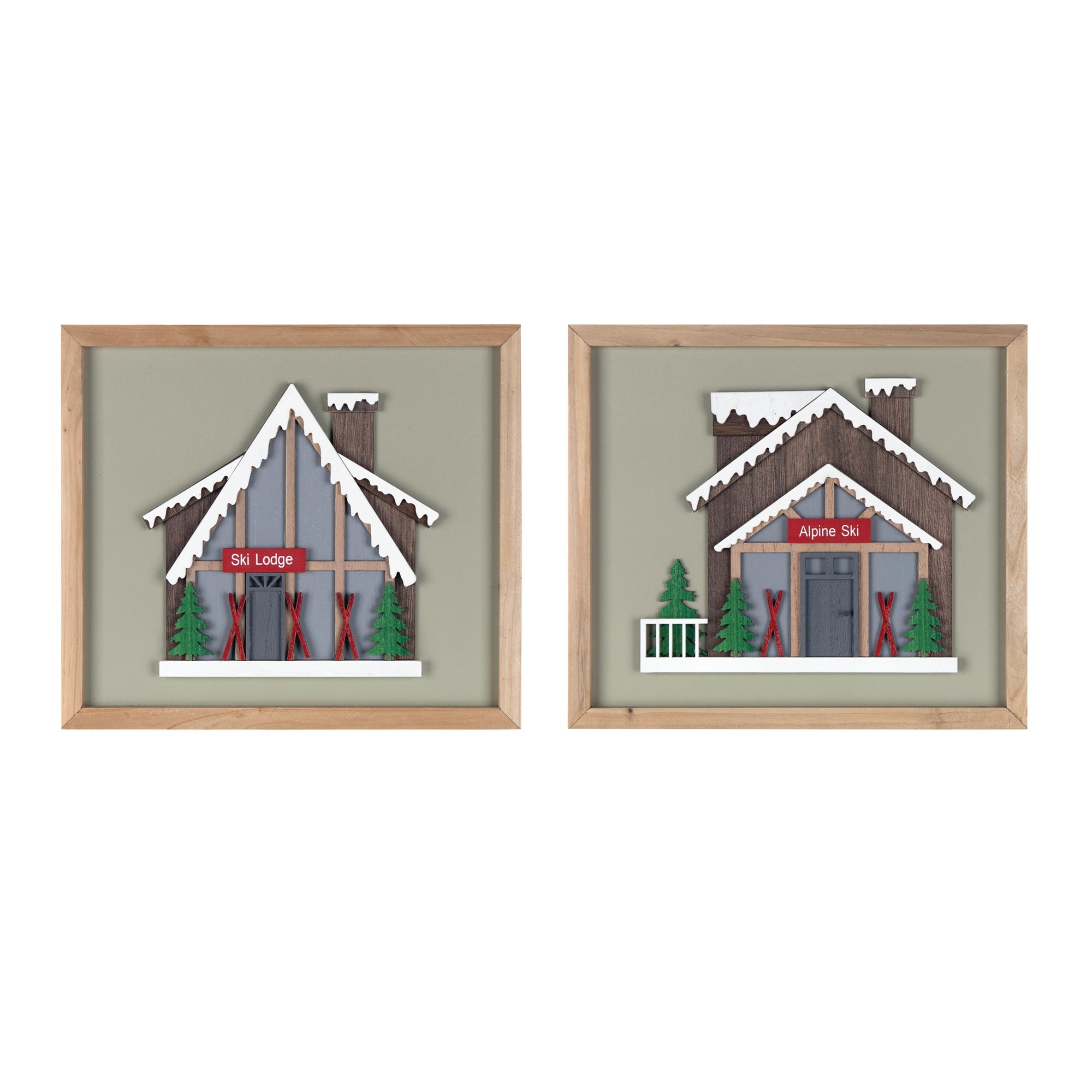 Ski Lodge Frame (2 Asst) 12"L x 10.75"H Wood/Wood