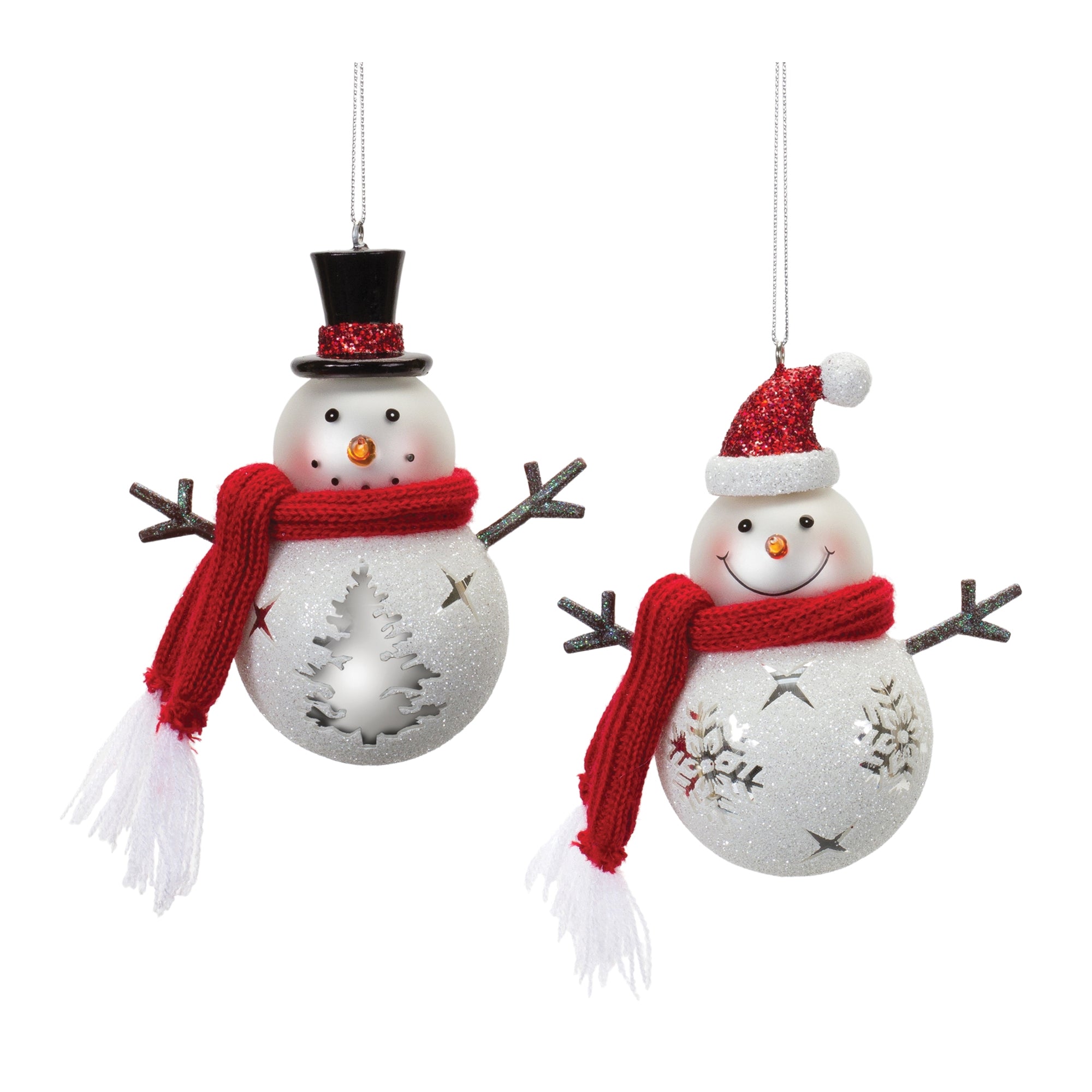 Snowman Ornament (2 Asst) 5”H Glass