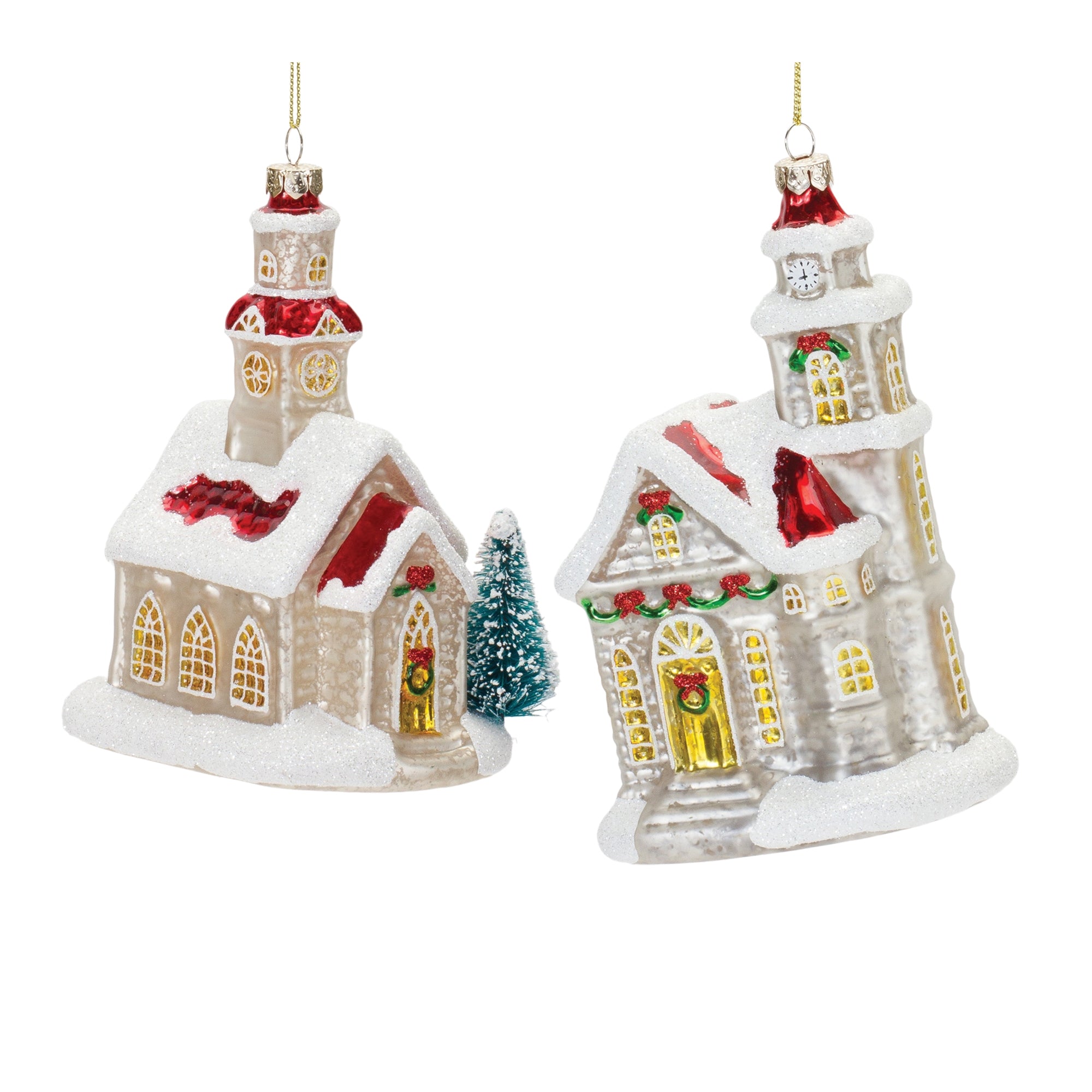 Church Ornament (2 Asst) 5.75"H, 6.25"H Glass