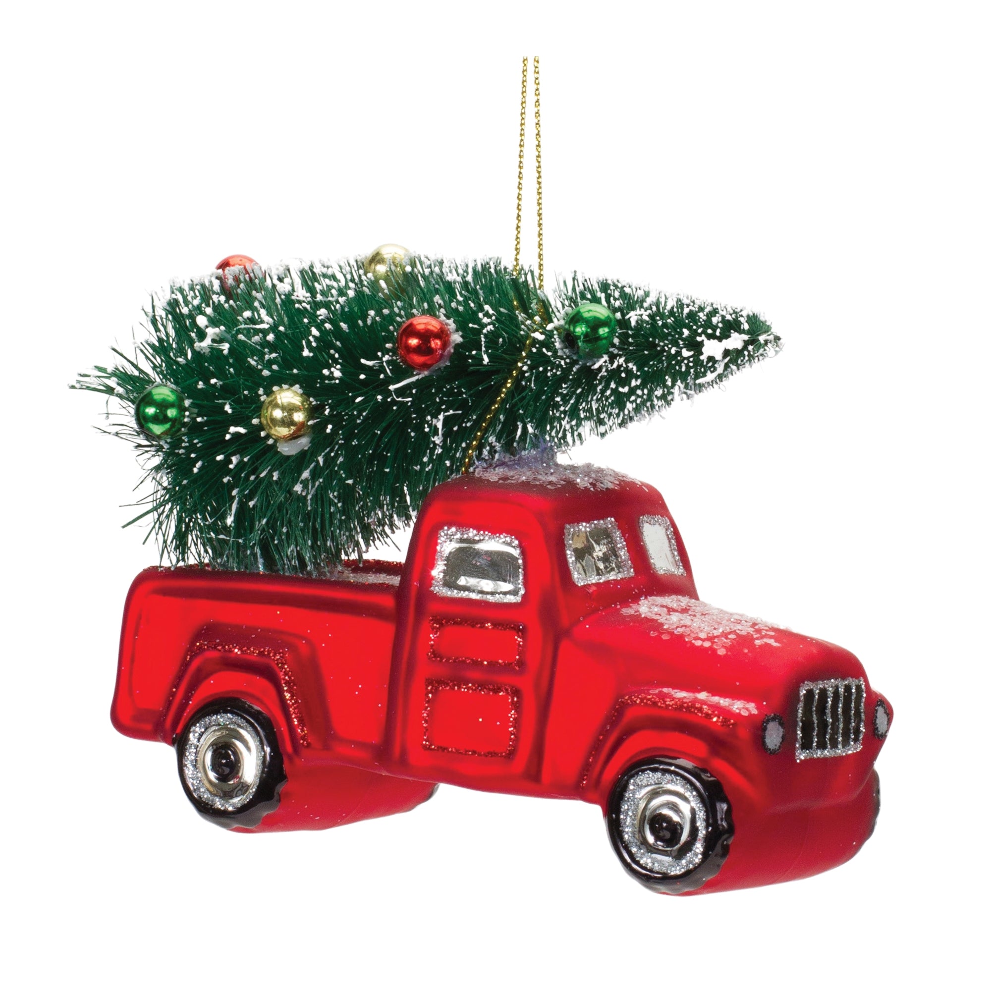 Truck w/Tree Ornament 4.25"L x 3.5"H Glass