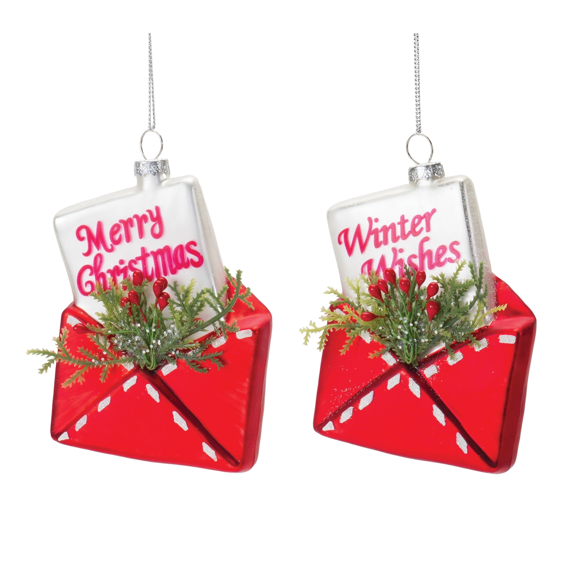 Envelope Ornament (2 Asst) 5”H Glass