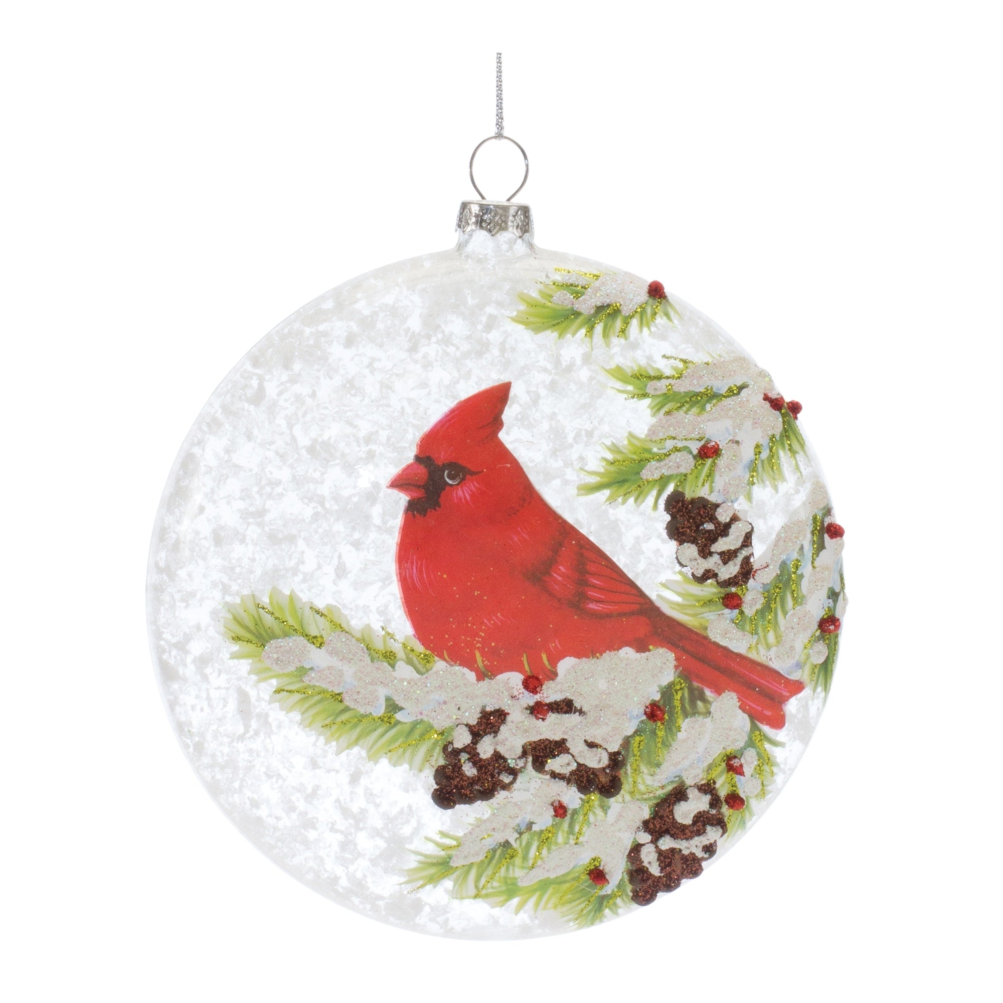 Cardinal Disc Ornament 5”H Glass