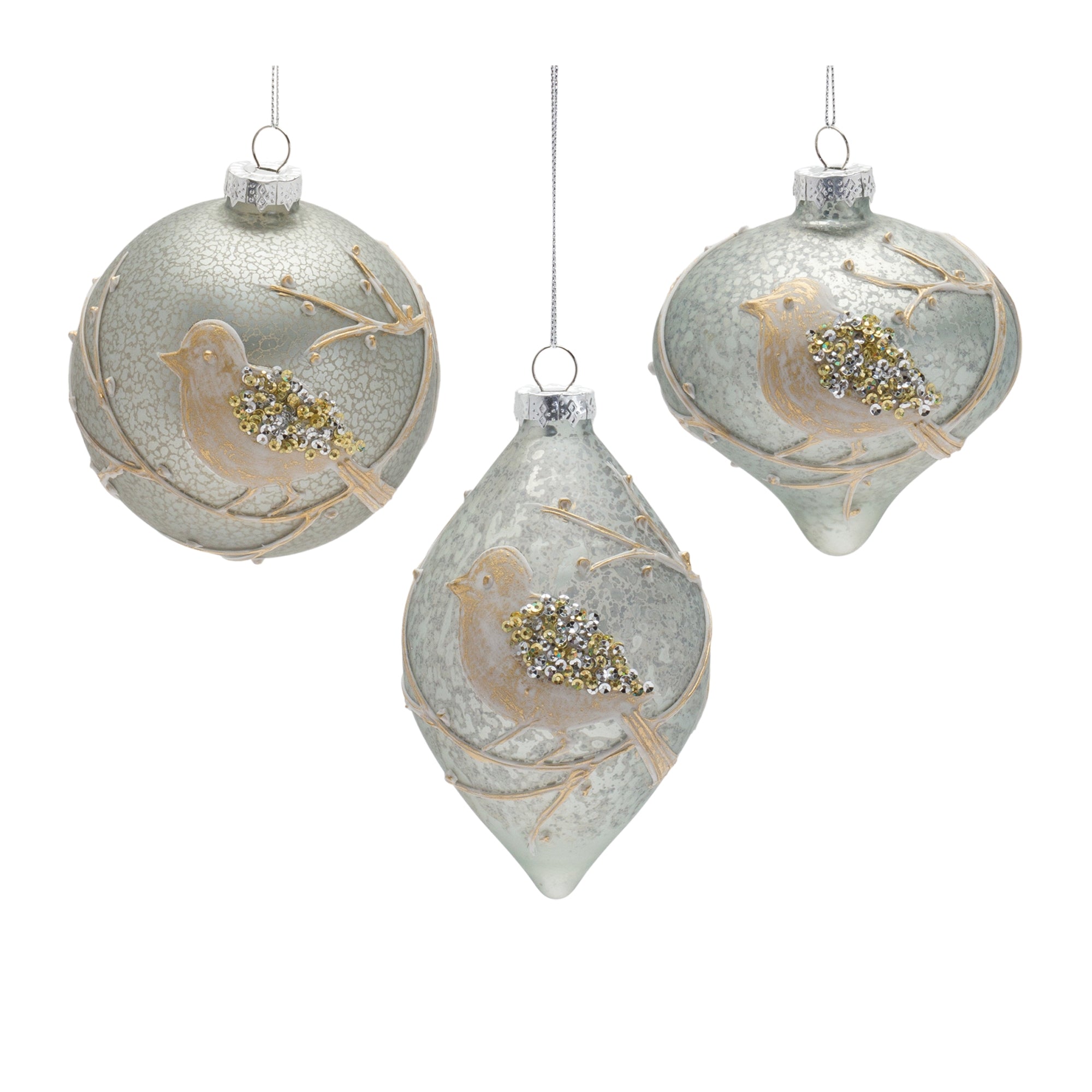 Ornament (3 Asst) 4.75"H, 4.75"H, 6"H Glass
