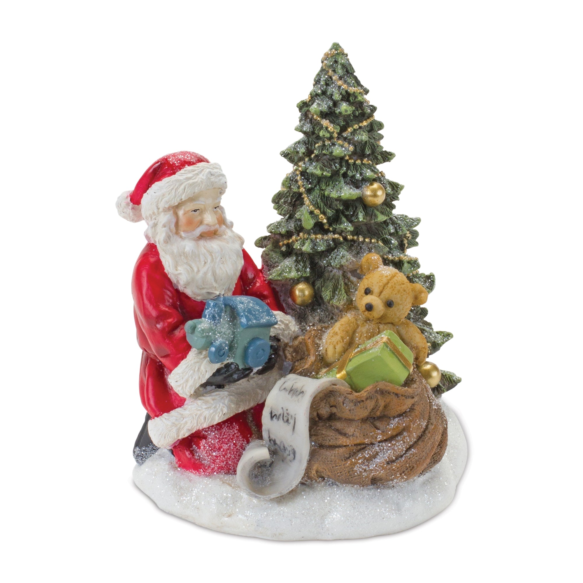 Santa w/Tree and Bear 6.5”H Resin