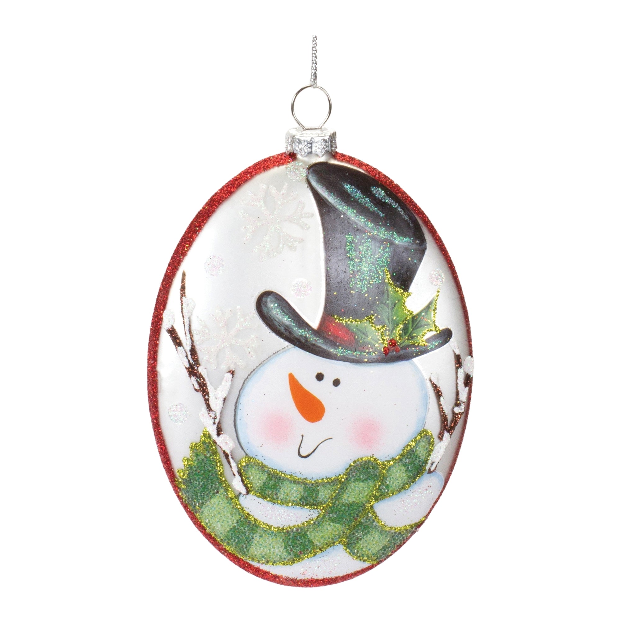 Snowman Disc Ornament 5”H Glass
