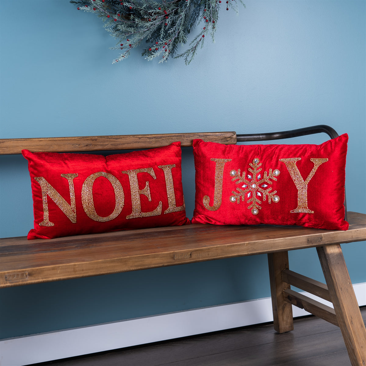 Beaded Joy and Noel Holiday Pillow (S/2)