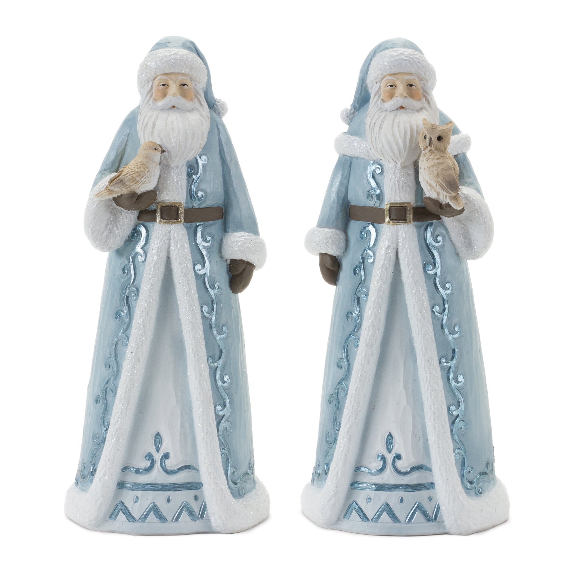 Santa w/Bird & Owl (2 set of) 9.5”H Resin