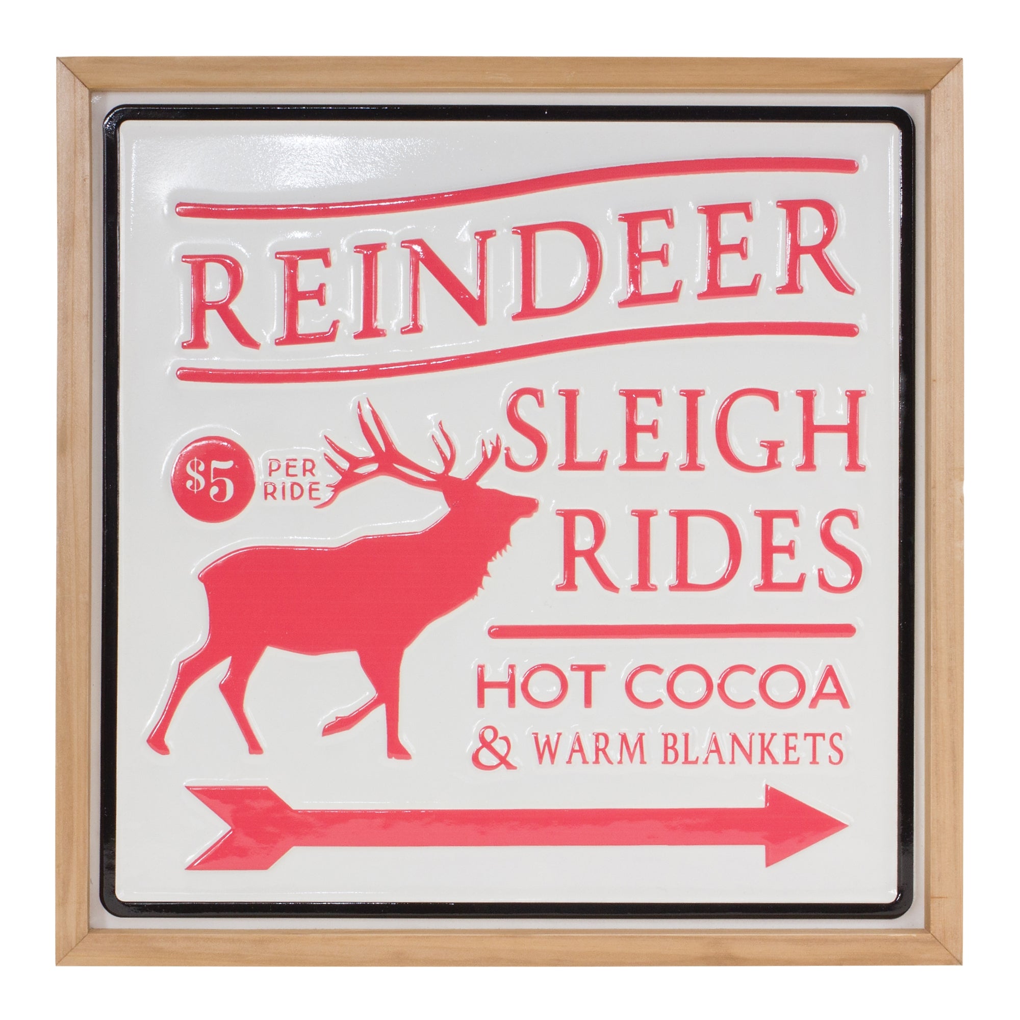 Reindeer/Sleigh Rides Sign 15.5”SQ Metal/Wood