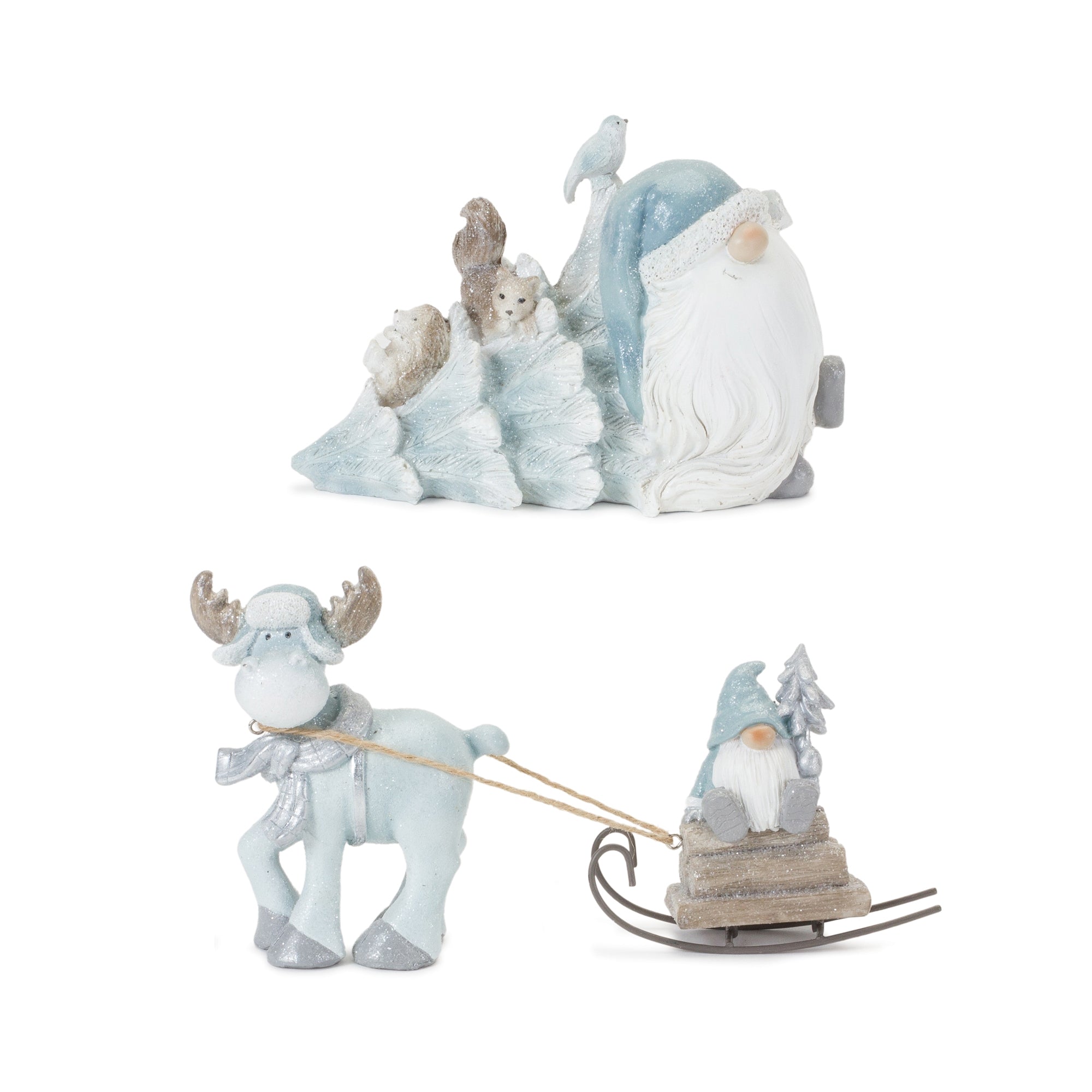 Gnome w/Tree and Reindeer (2 Asst) 4.75"H, 5"H Resin