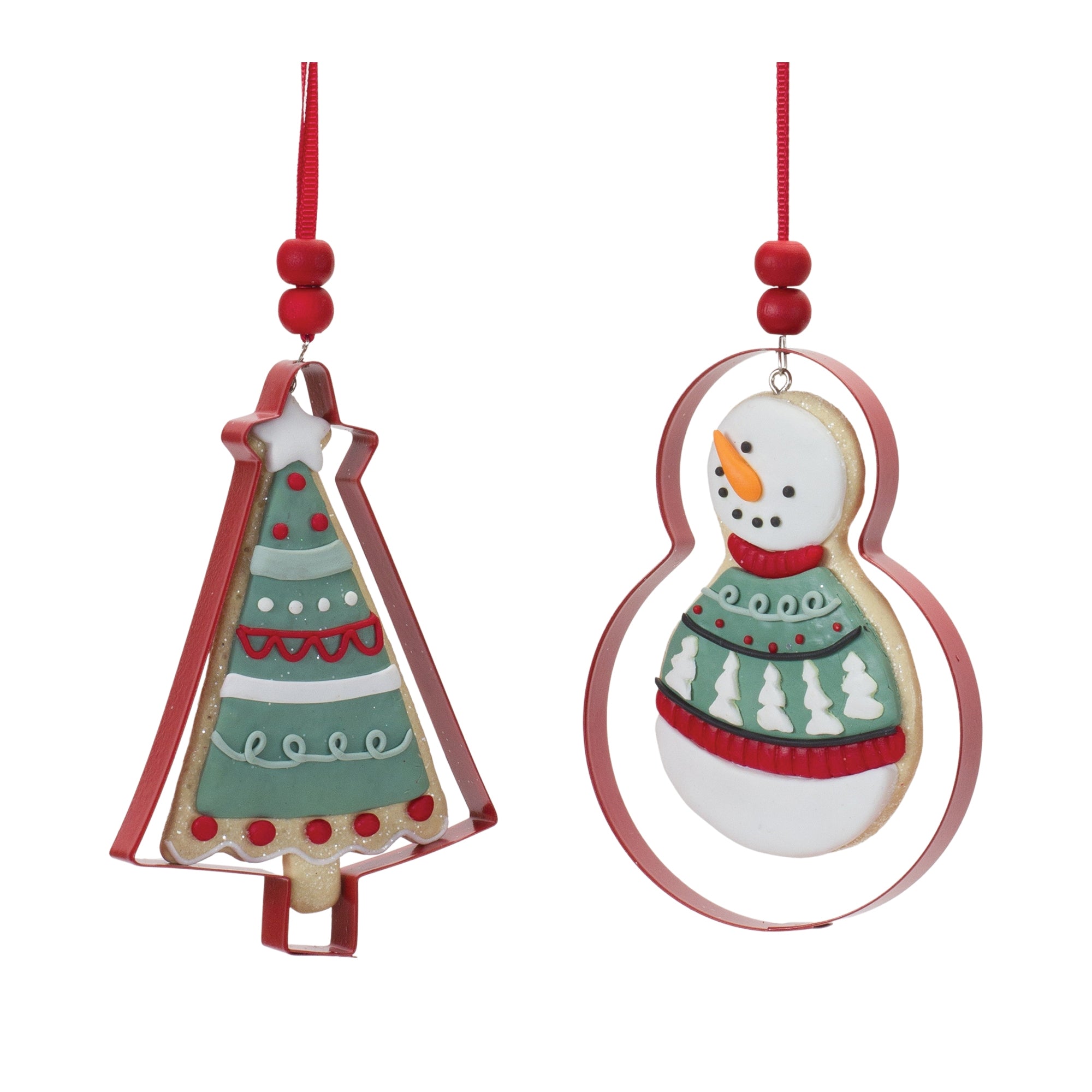 Cookie and Cookie Cutter Ornament (2 Asst) 4.25”H Clay Dough/Metal