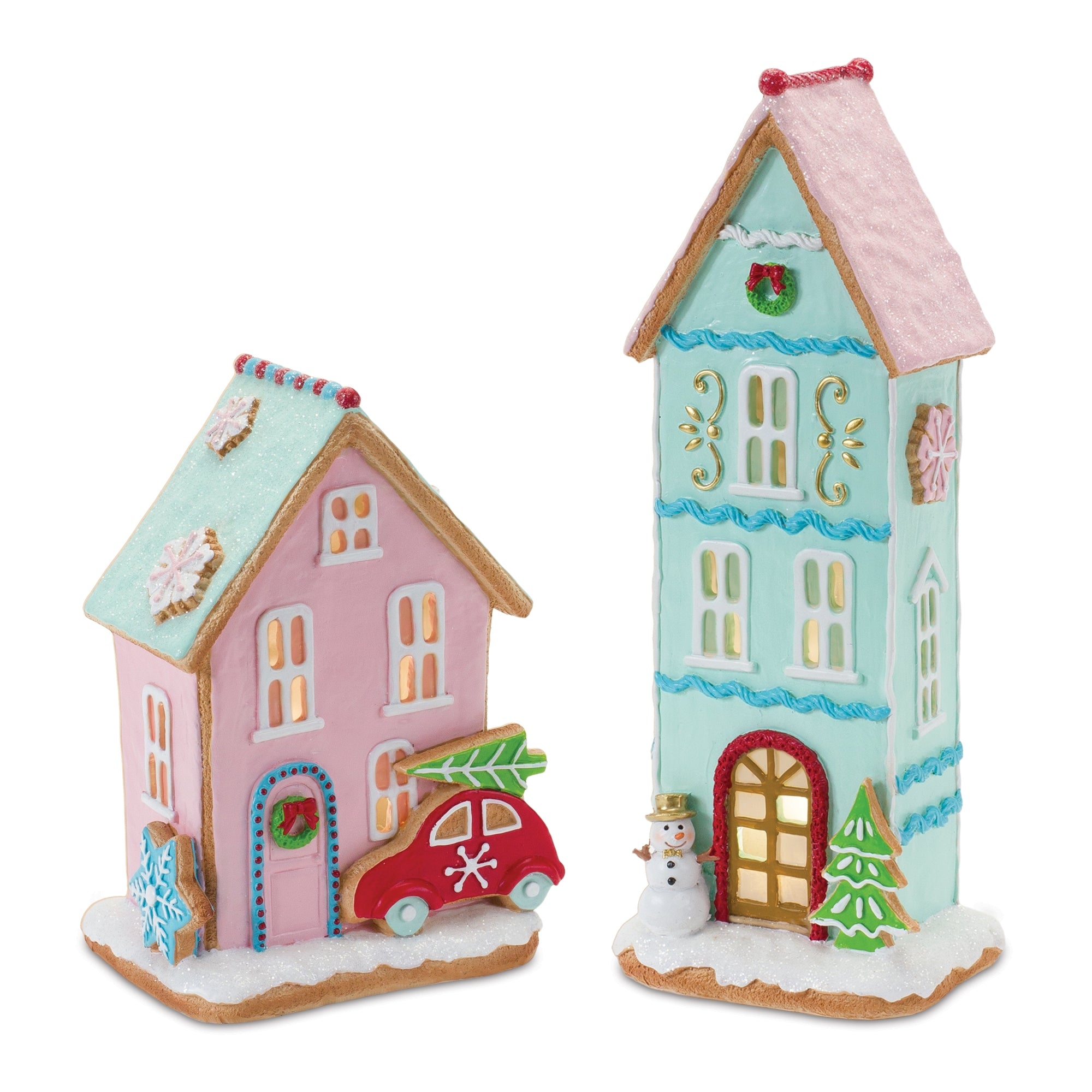 LED Gingerbread House (Set of 2) 8.75"H, 12.75"H Resin 3 AAA Batteries, Not Included