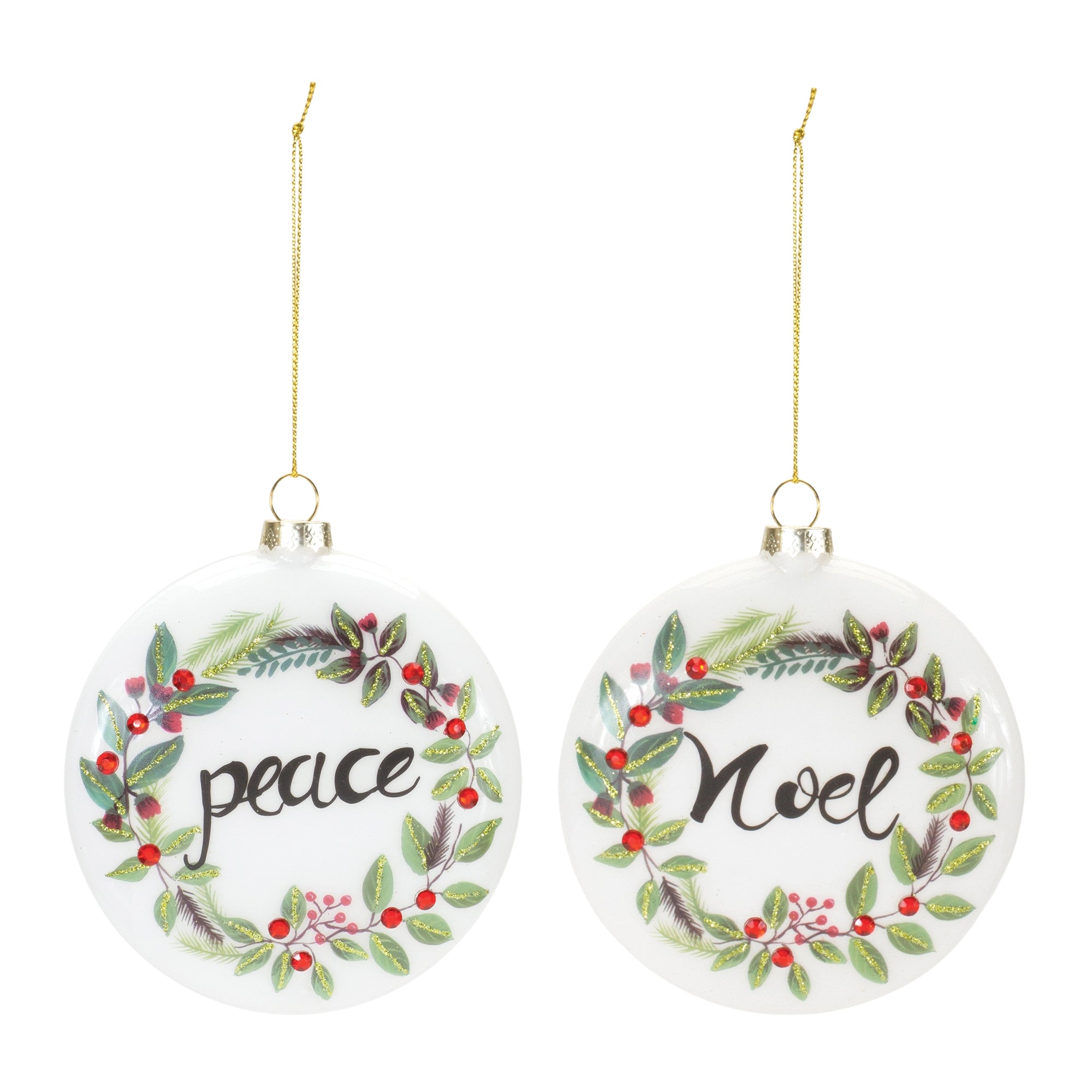 Peace and Noel Disc Ornament (2 Asst) 4.25”H Glass