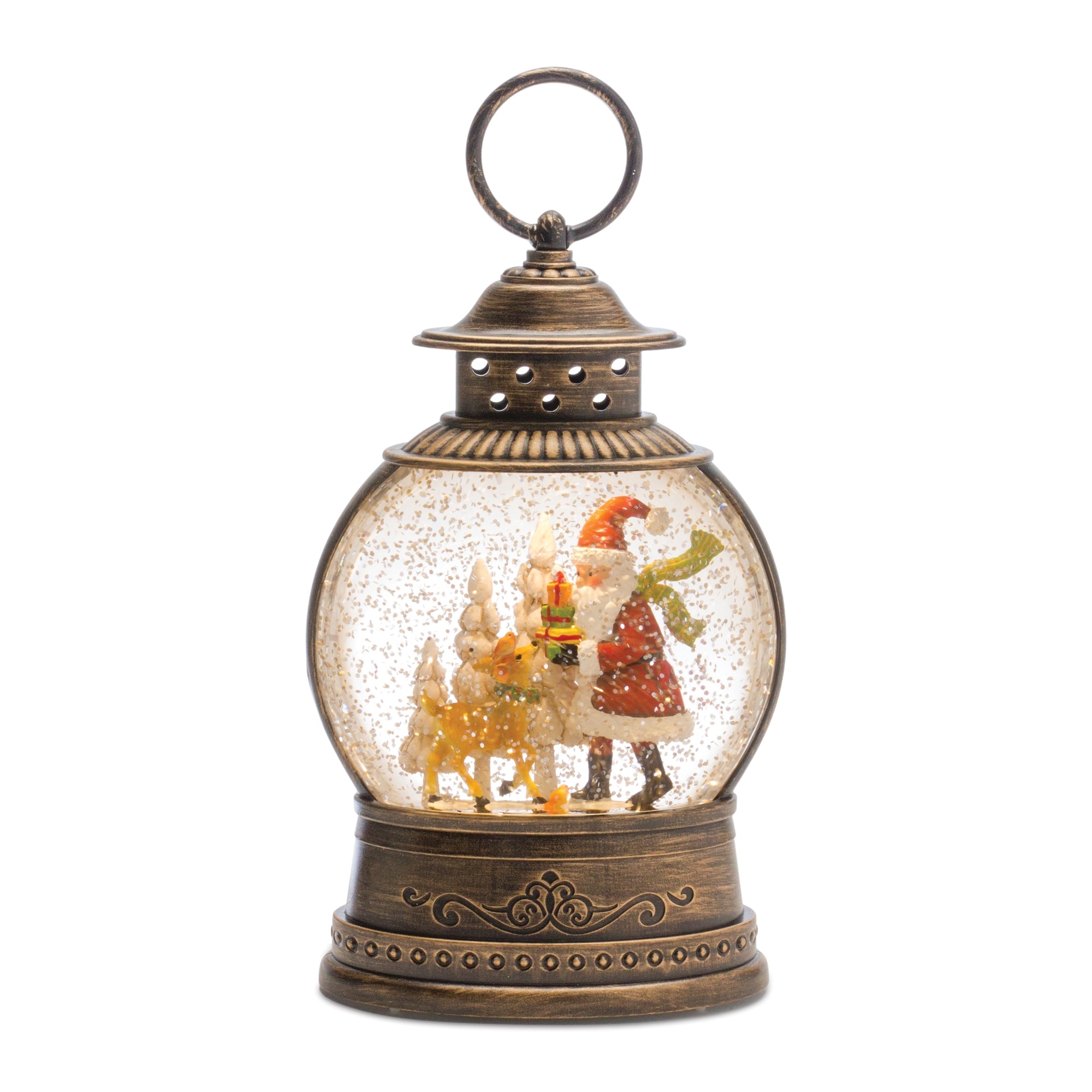 Snow Globe Santa and Animals 9.75”H  6 Hr Timer 3AA Batteries Not Included or USB Cord Includ