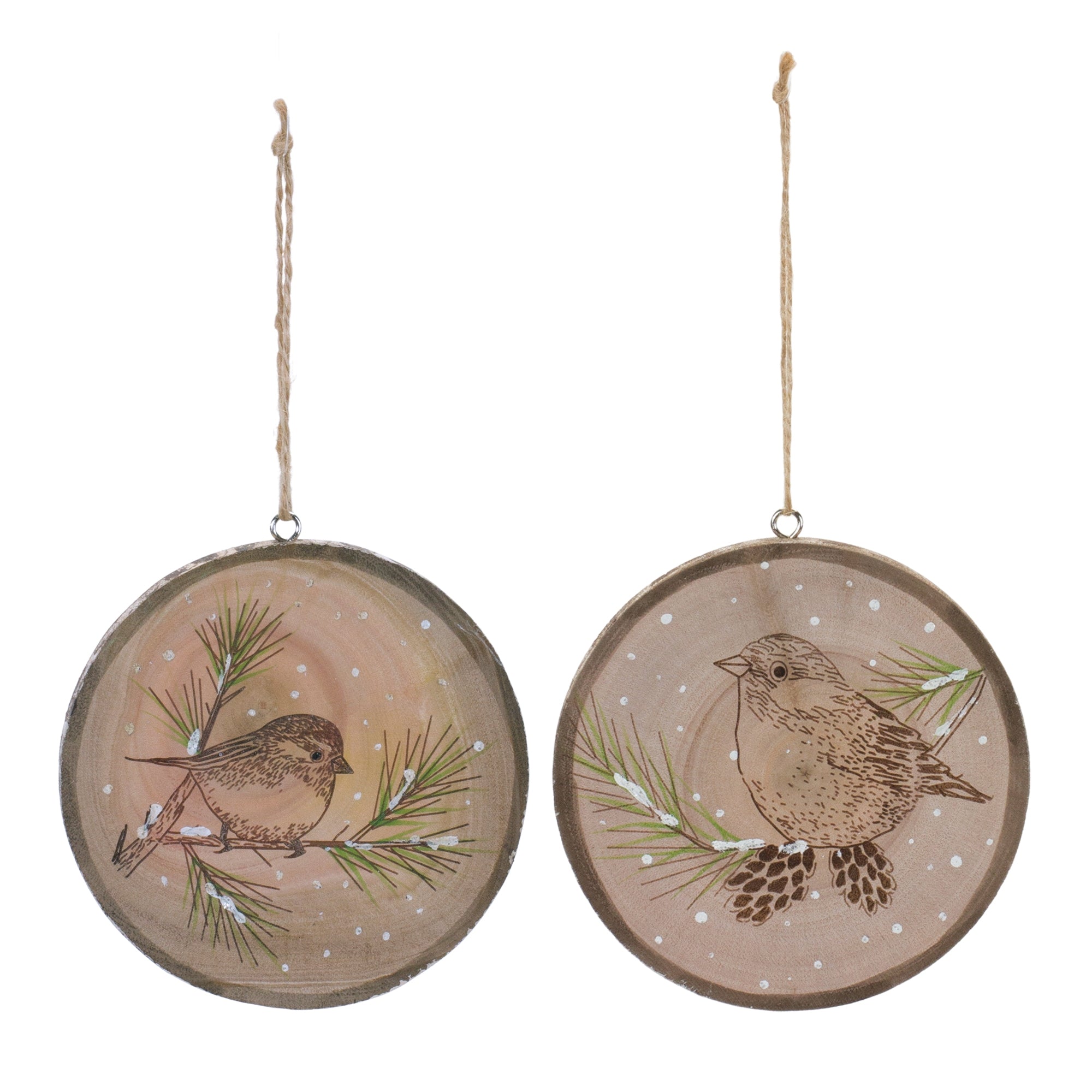 Bird Disc Ornament (2 Asst) 4”H Wood