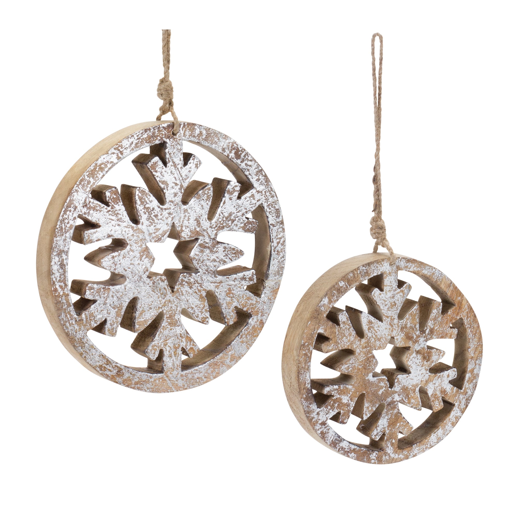 Snowflake Ornament (Set of 2) 6"H, 8"H Wood