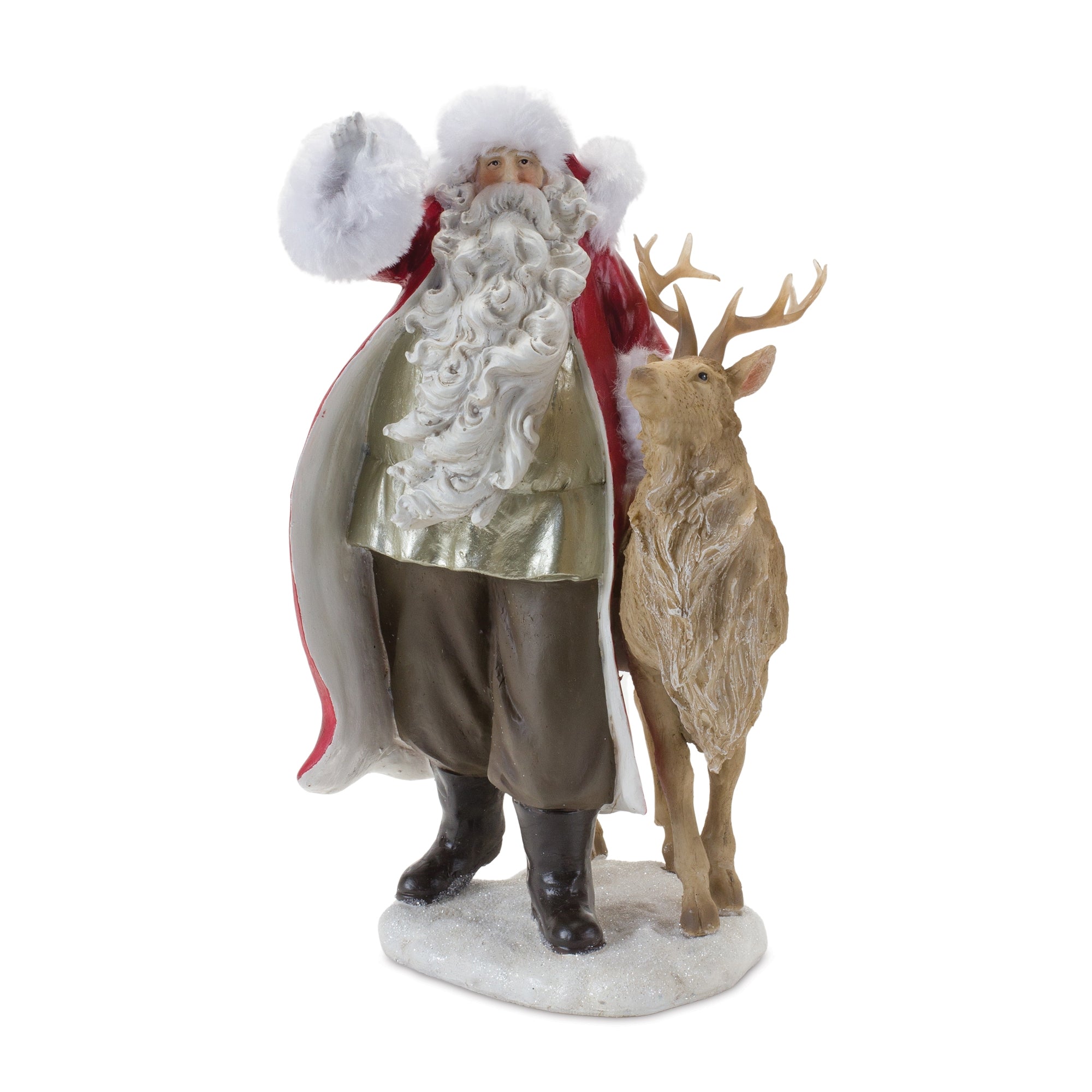 Santa w/Deer 12”H Resin