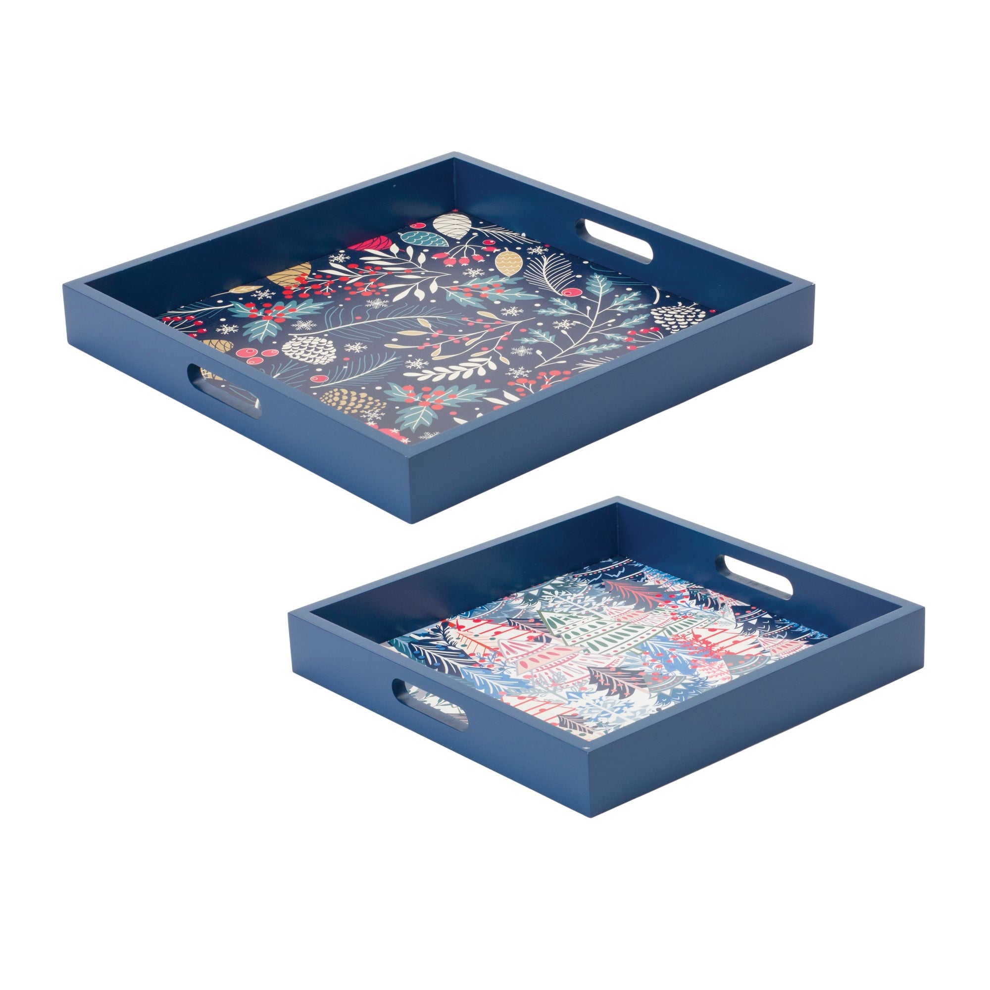 Tray (Set of 2) 13.5"SQ, 15.75"SQ Wood