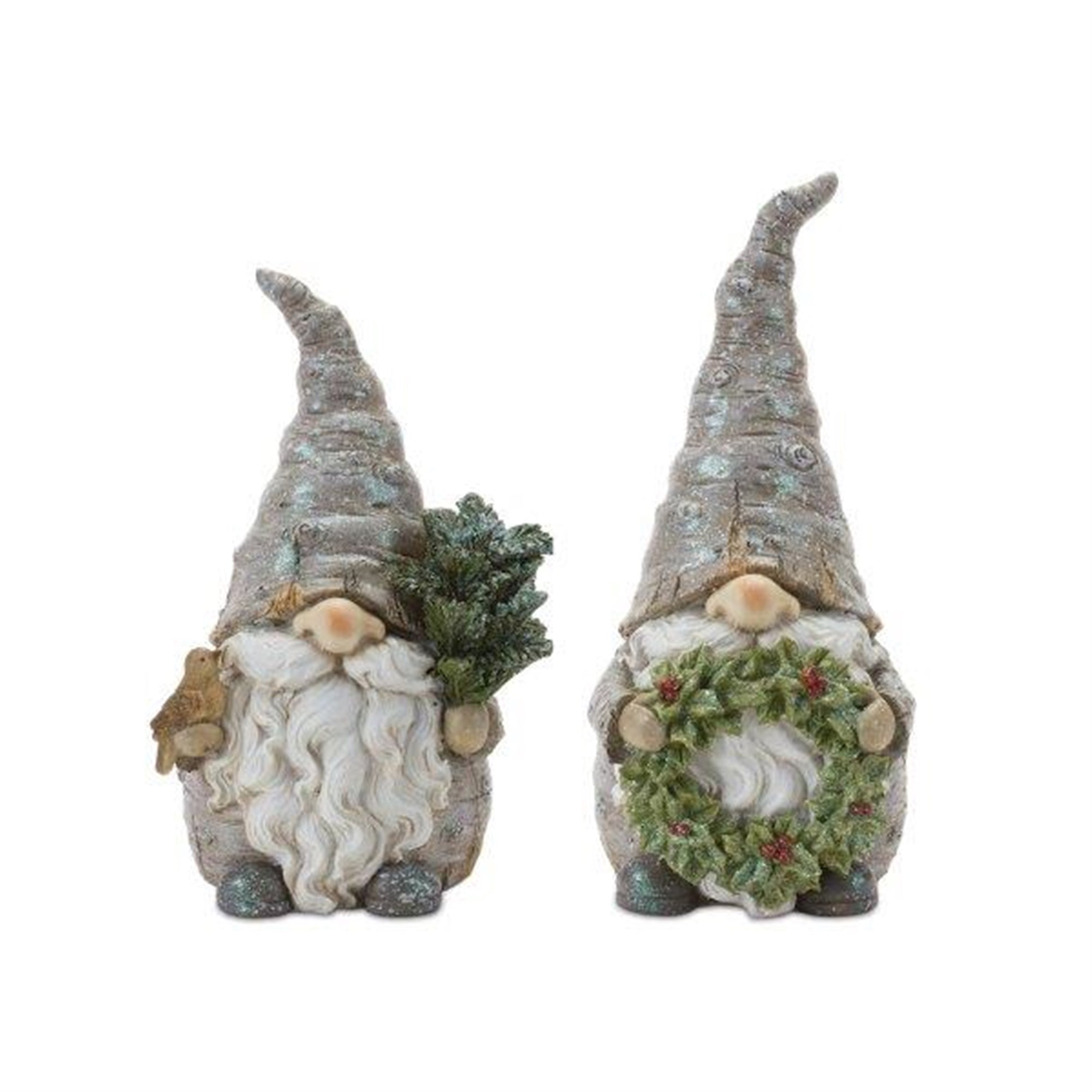 Gnome w/Wreath and Tree (2 Asst) 8.5"H, 9.75"H Resin