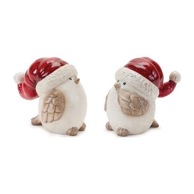 Bird w/Santa Hat (2 Asst) 4.25”H Terra Cotta