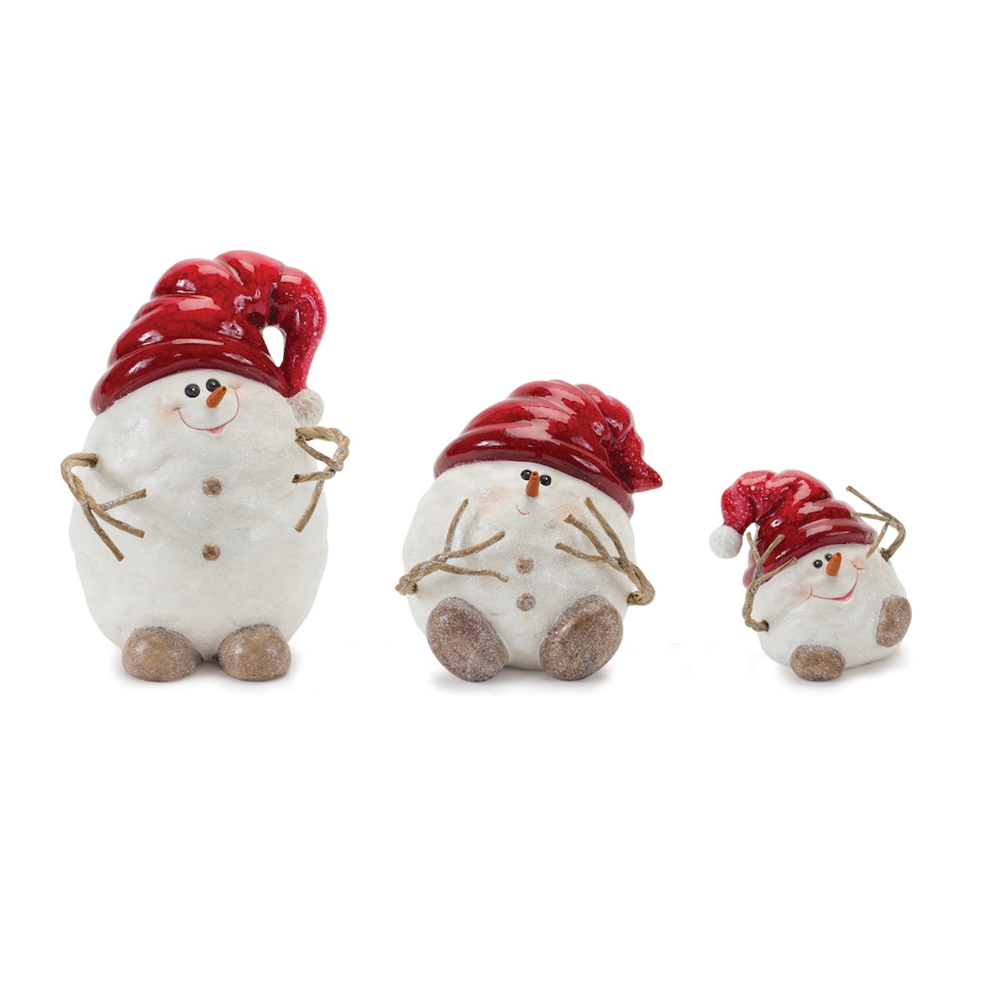 Snowman w/Santa Hat (Set of 3) 4"H, 6"H, 8.5"H Terra Cotta