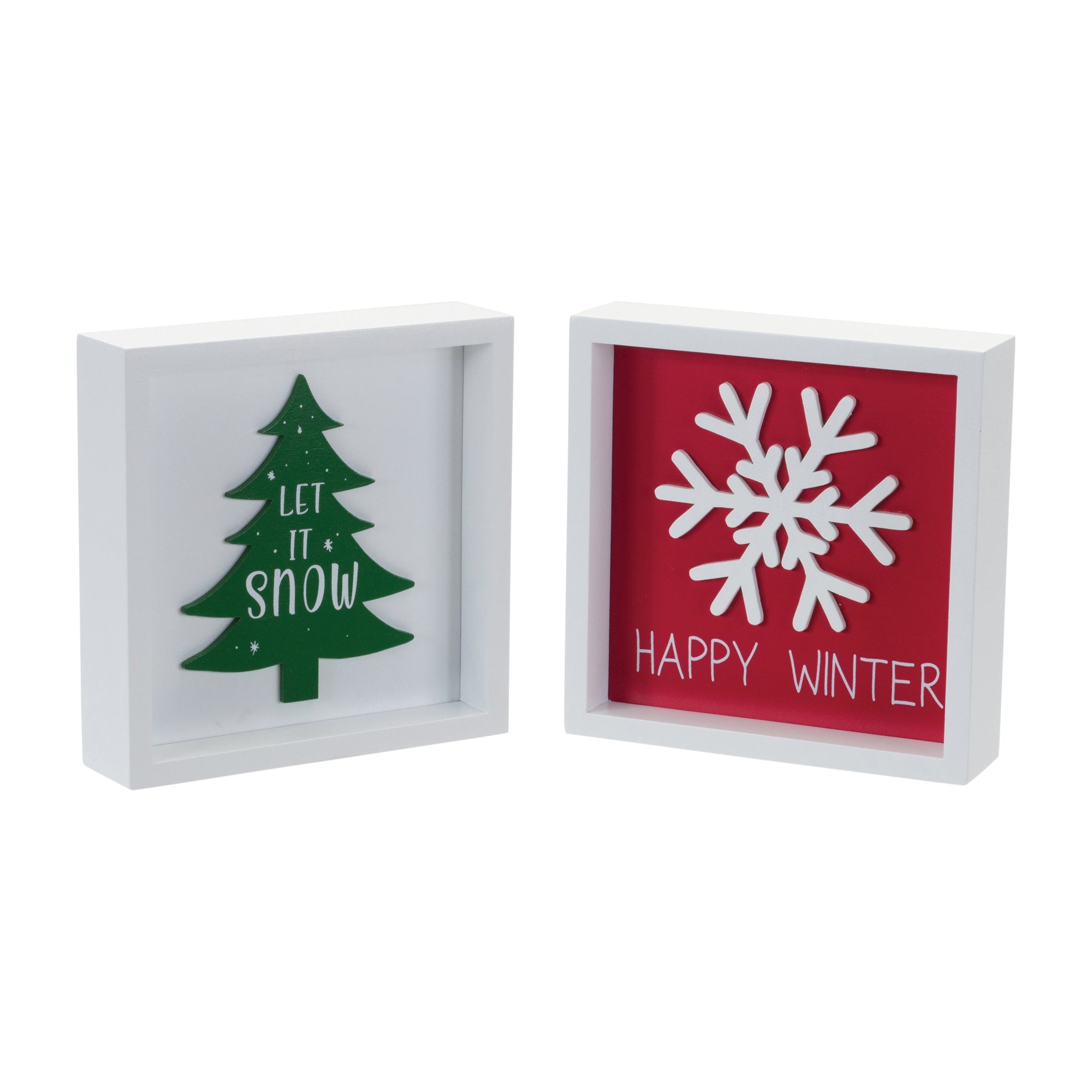 Let It Snow and Happy Winter Sign (2 Asst) 6”SQ Wood