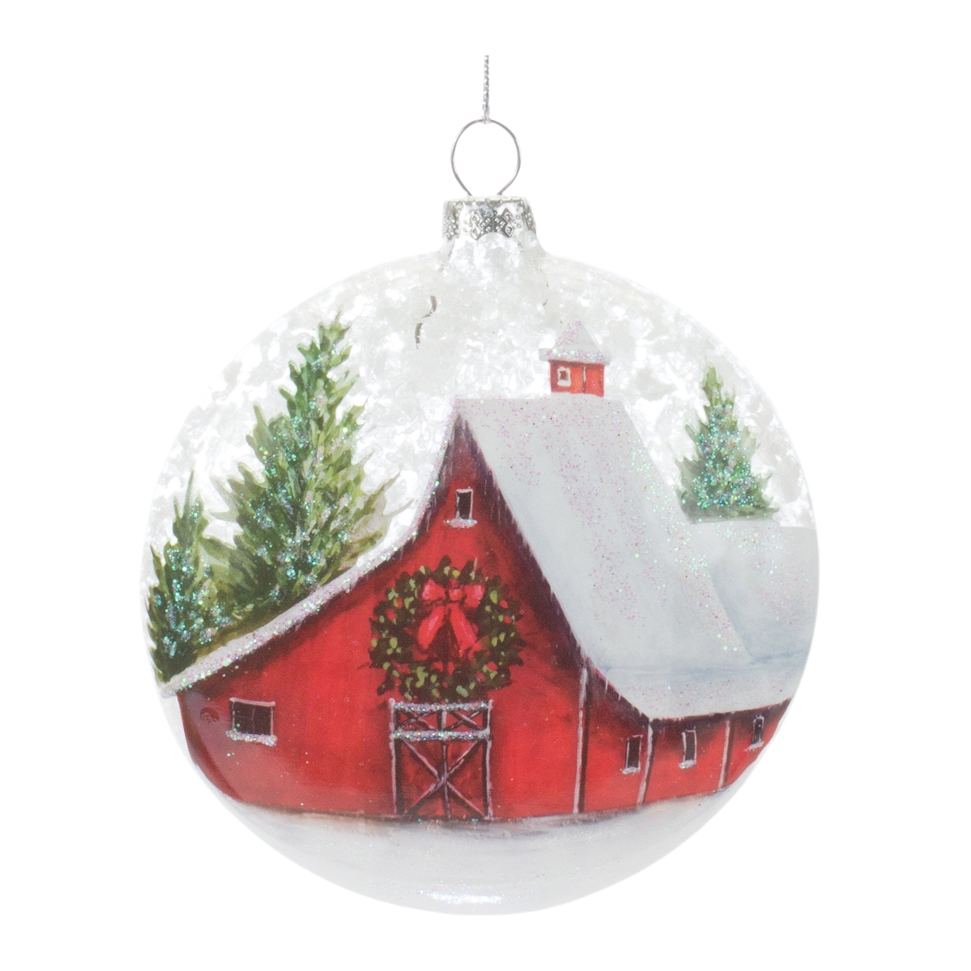 Barn Ball Ornament 4”D Glass