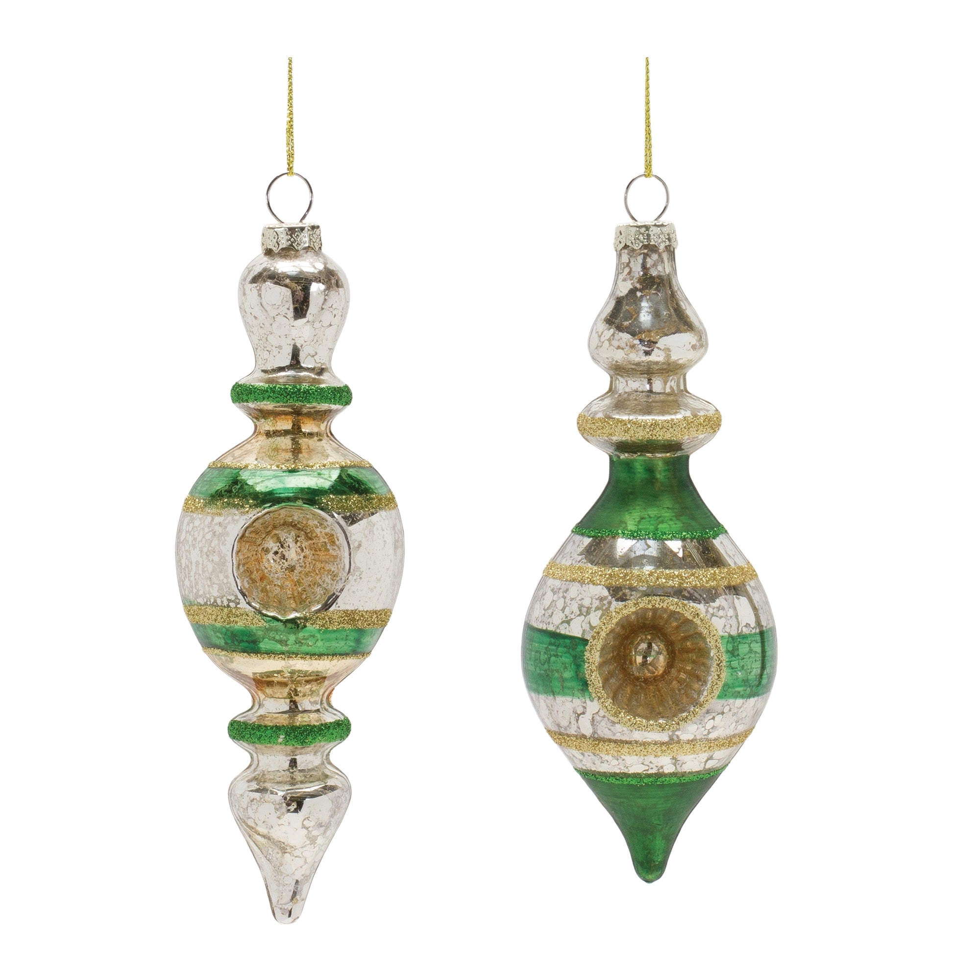 Drop Reflector Ornament (2 Asst) 6"H, 6.75"H Glass