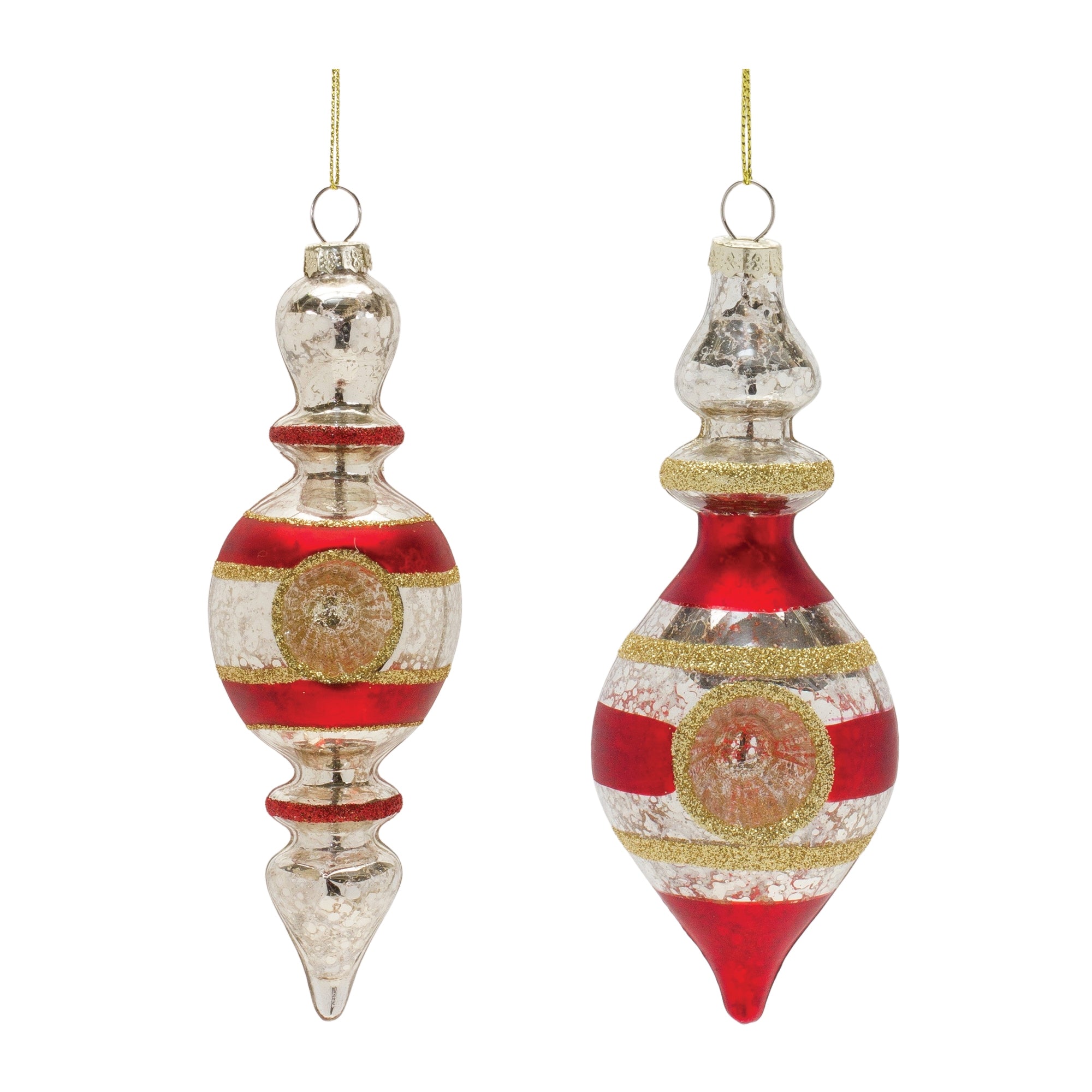 Drop Reflector Ornament (2 Asst) 6"H, 6.75"H Glass