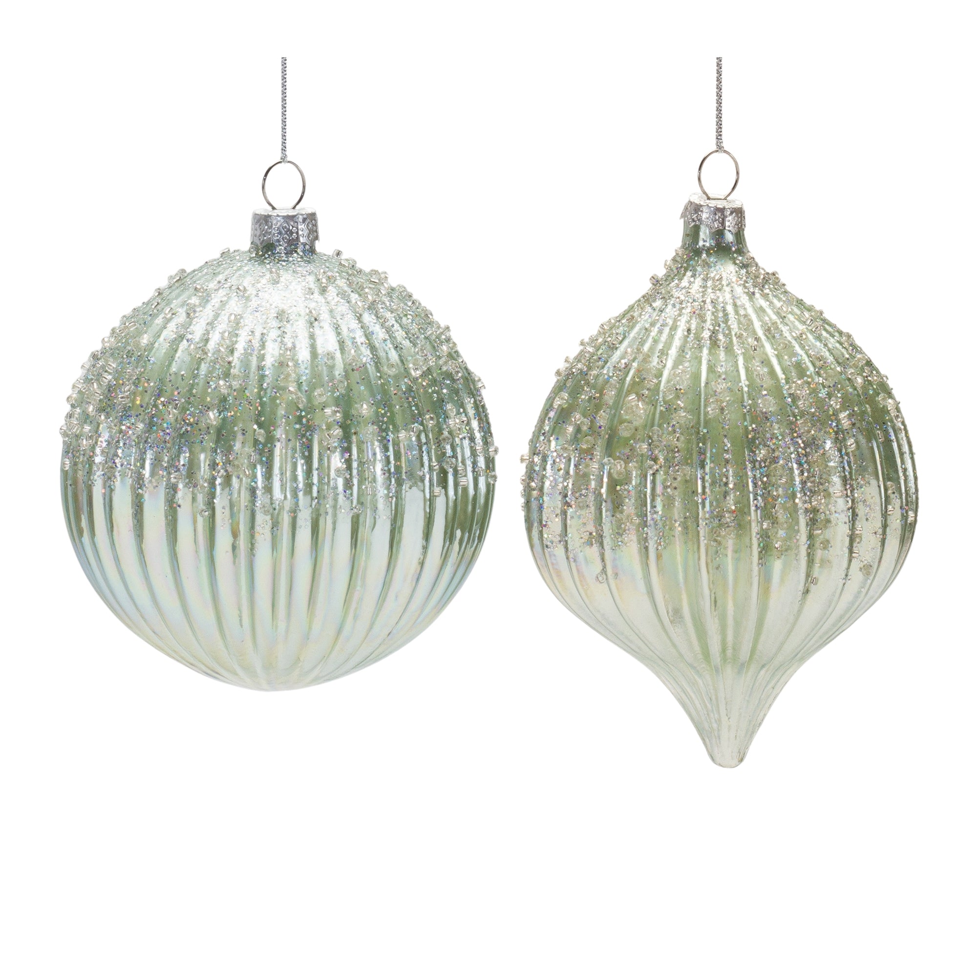 Ornament (2 Asst) 3.75"H, 5.5"H Glass