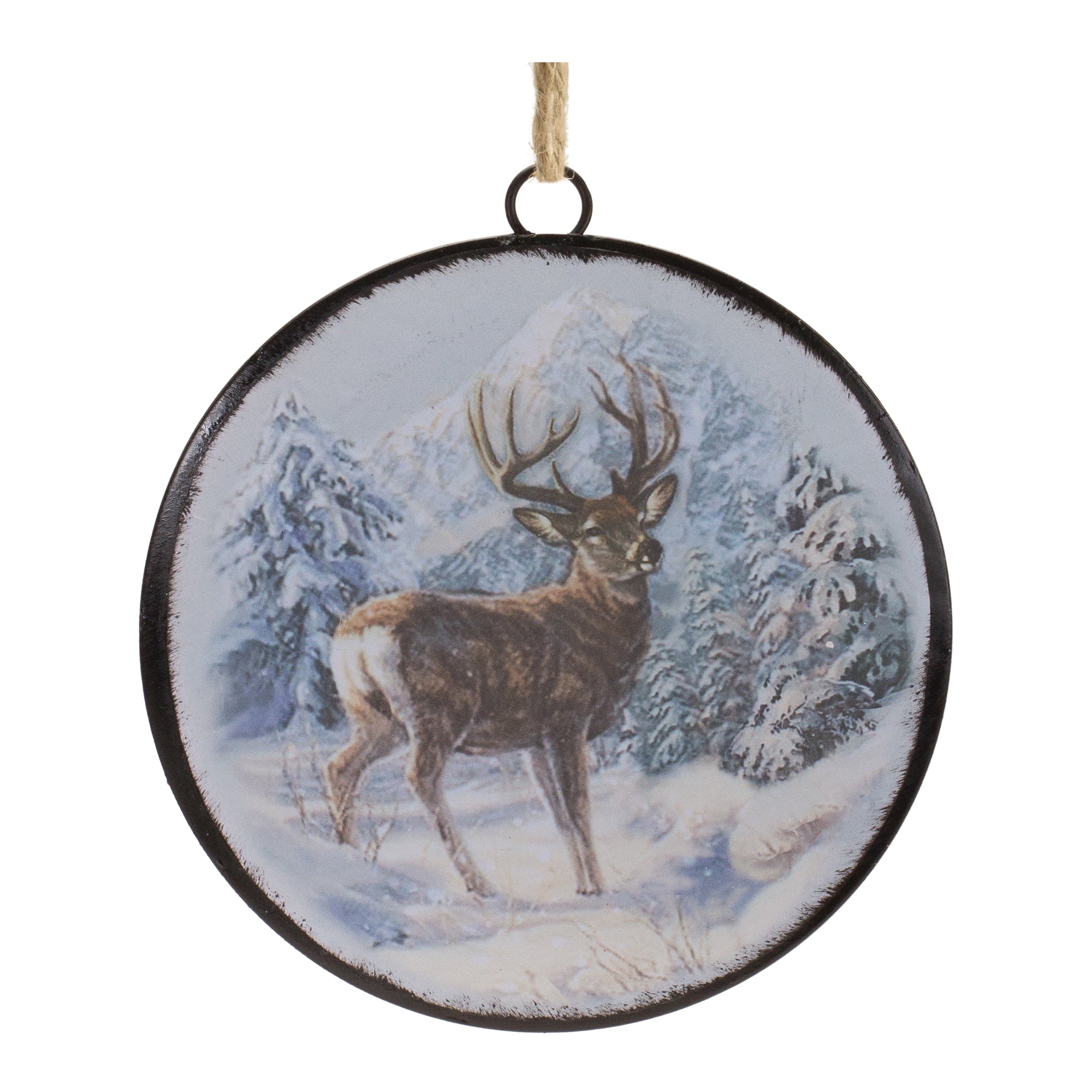 Deer Disc Ornament 6.5”H Metal