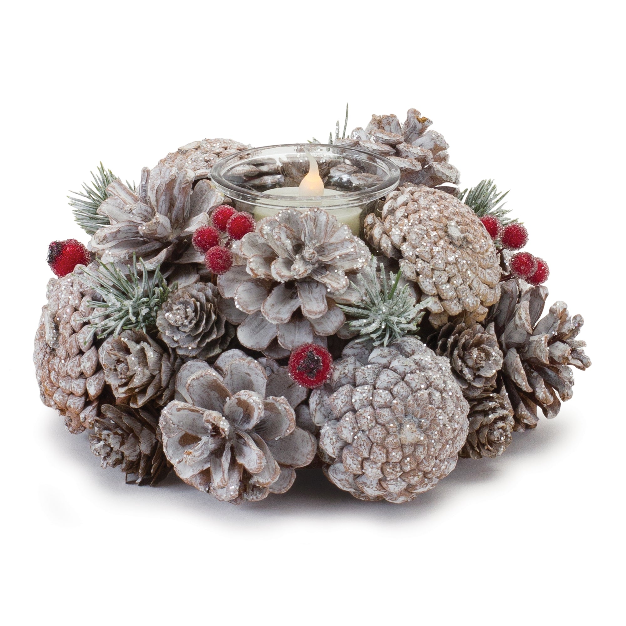 Pine Cone Votive Holder 4”H Foam/Cone/Glass