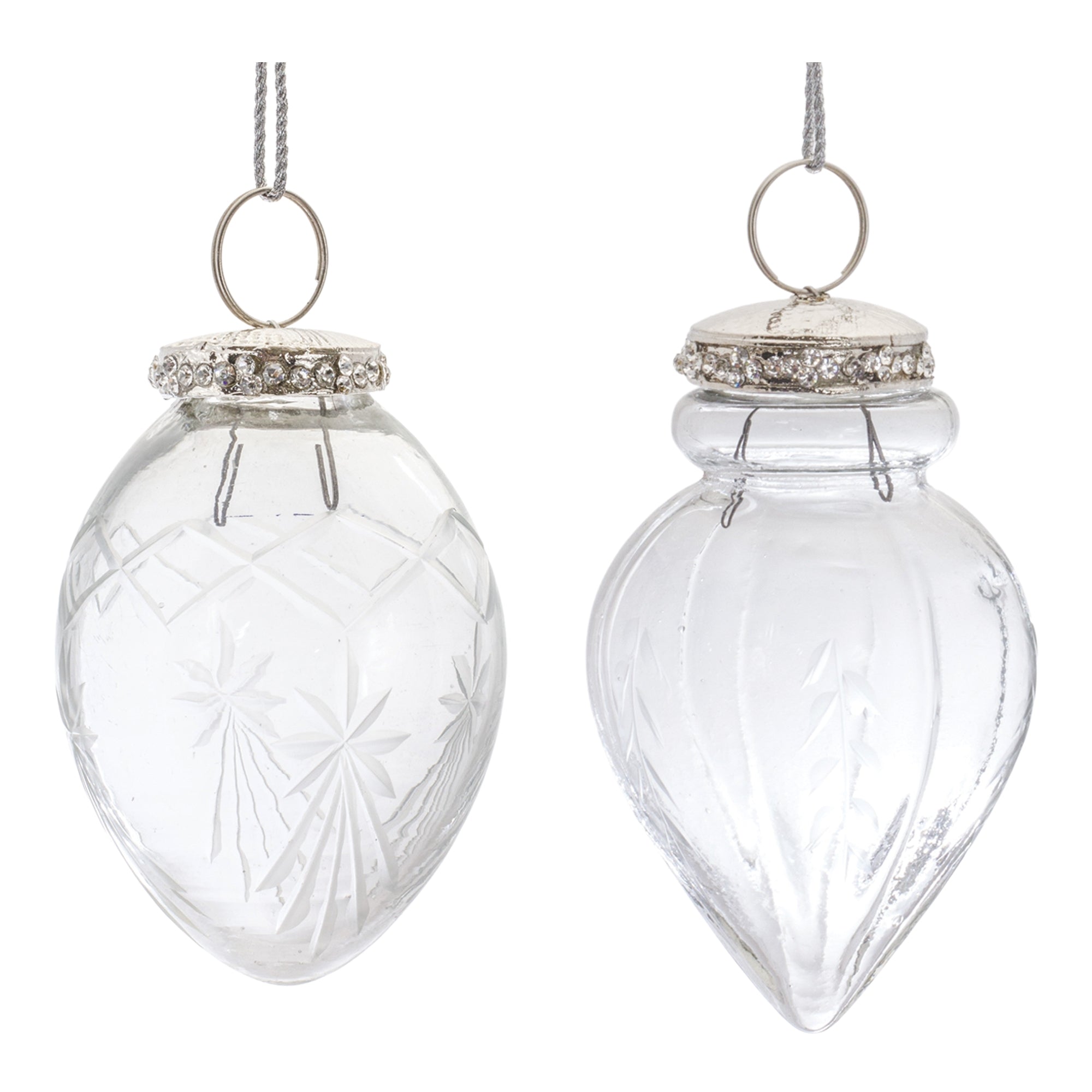 Ornament (2 Asst) 3.5"H, 4.25"H Glass