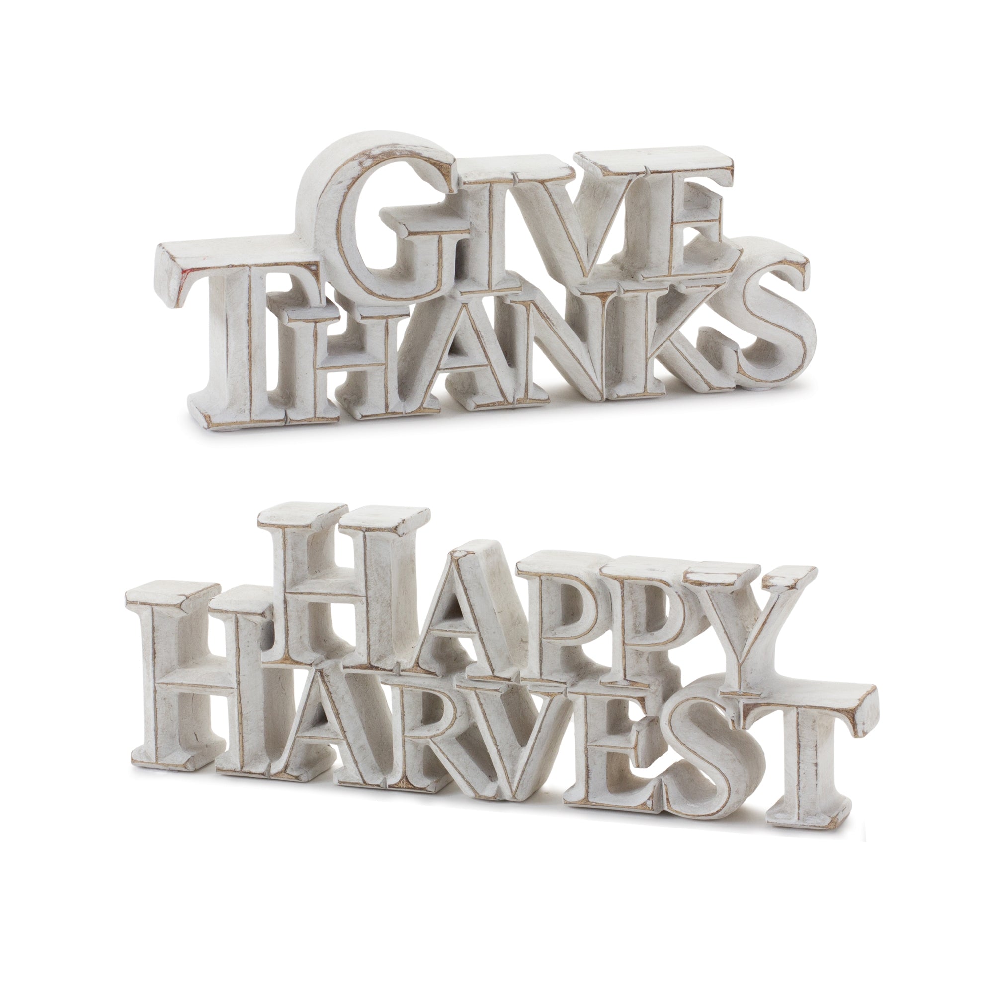 Happy Harvest and Give Thanks Sign (2 Asst) 7.75"L x 3.75"H, 9.75"L x 3.5"H Resin