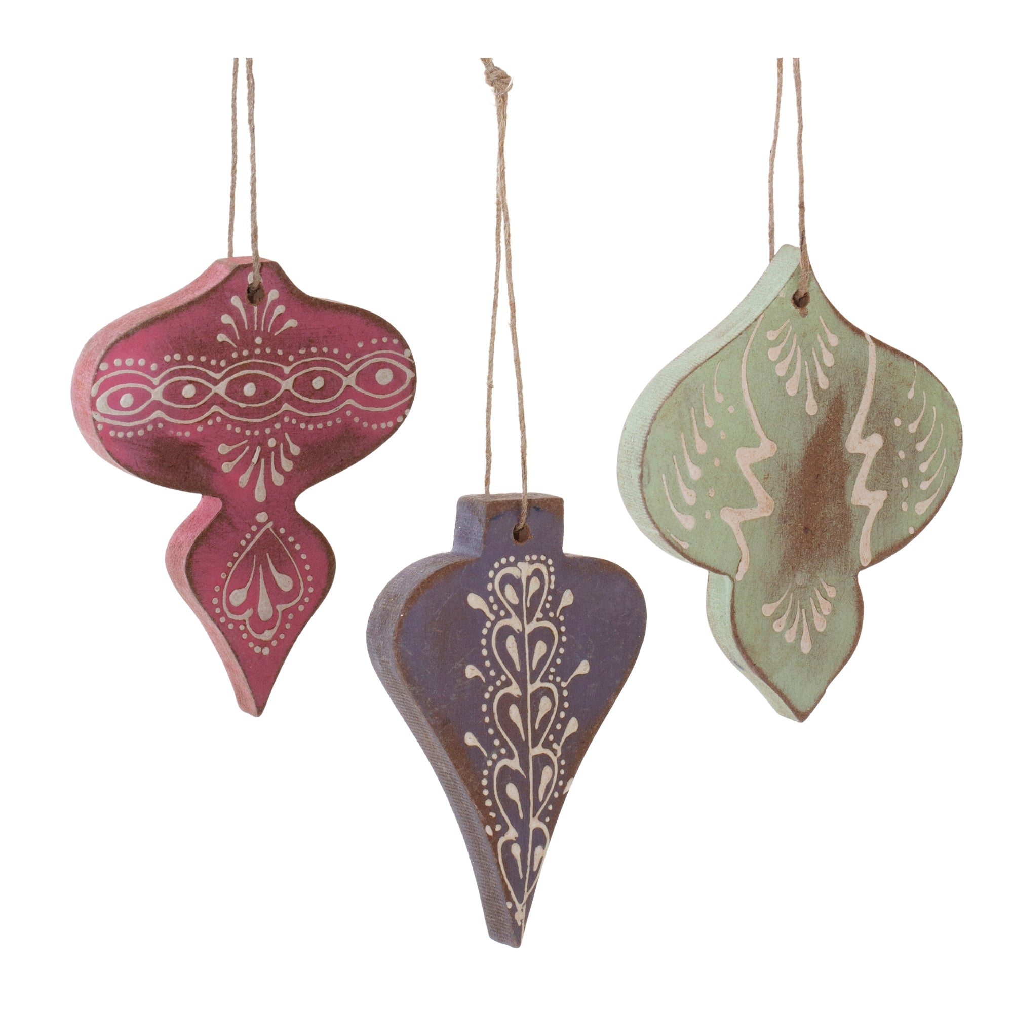Ornament (3 Asst) 3.5"H, 4"H, 4"H Wood
