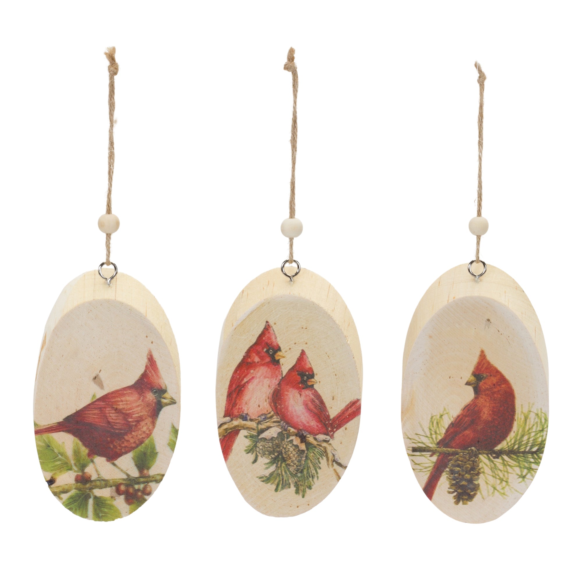 Cardinal Disc Ornament (3 Asst) 5.75”H Wood