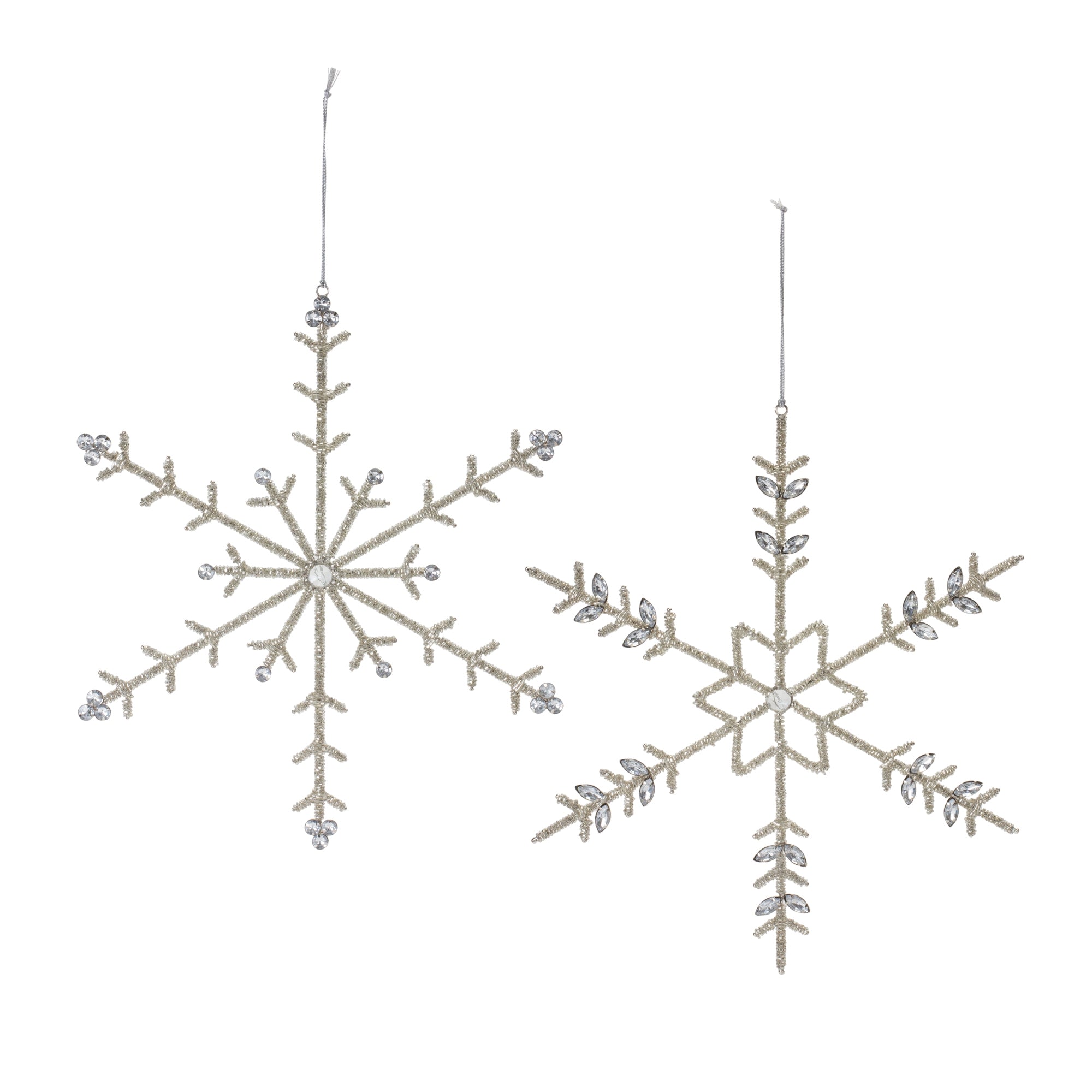 Snowflake Ornament (2 Asst) 14”H Iron/Glass