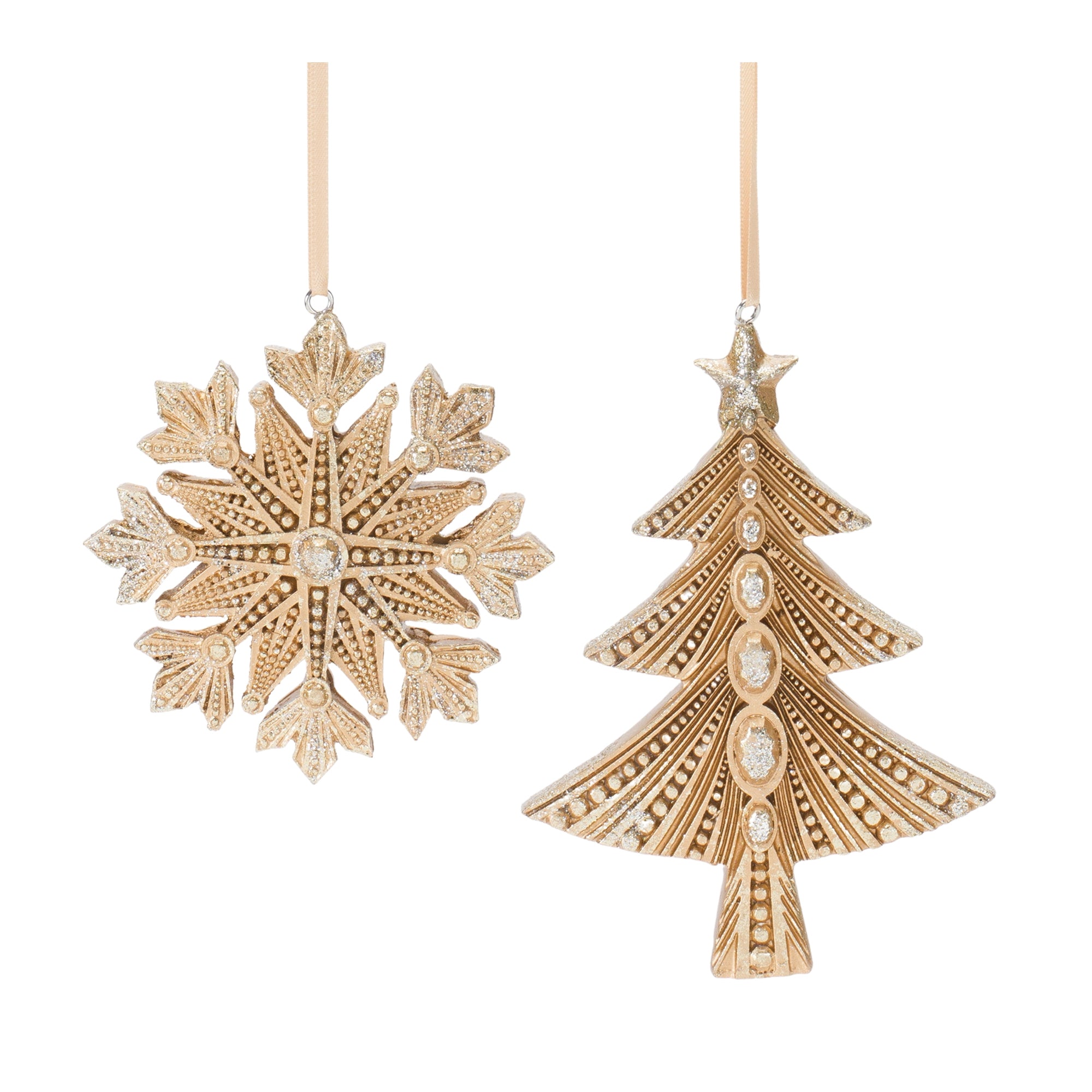 Tree and Snowflake Ornament (2 Asst) 3.25"H, 5"H Resin