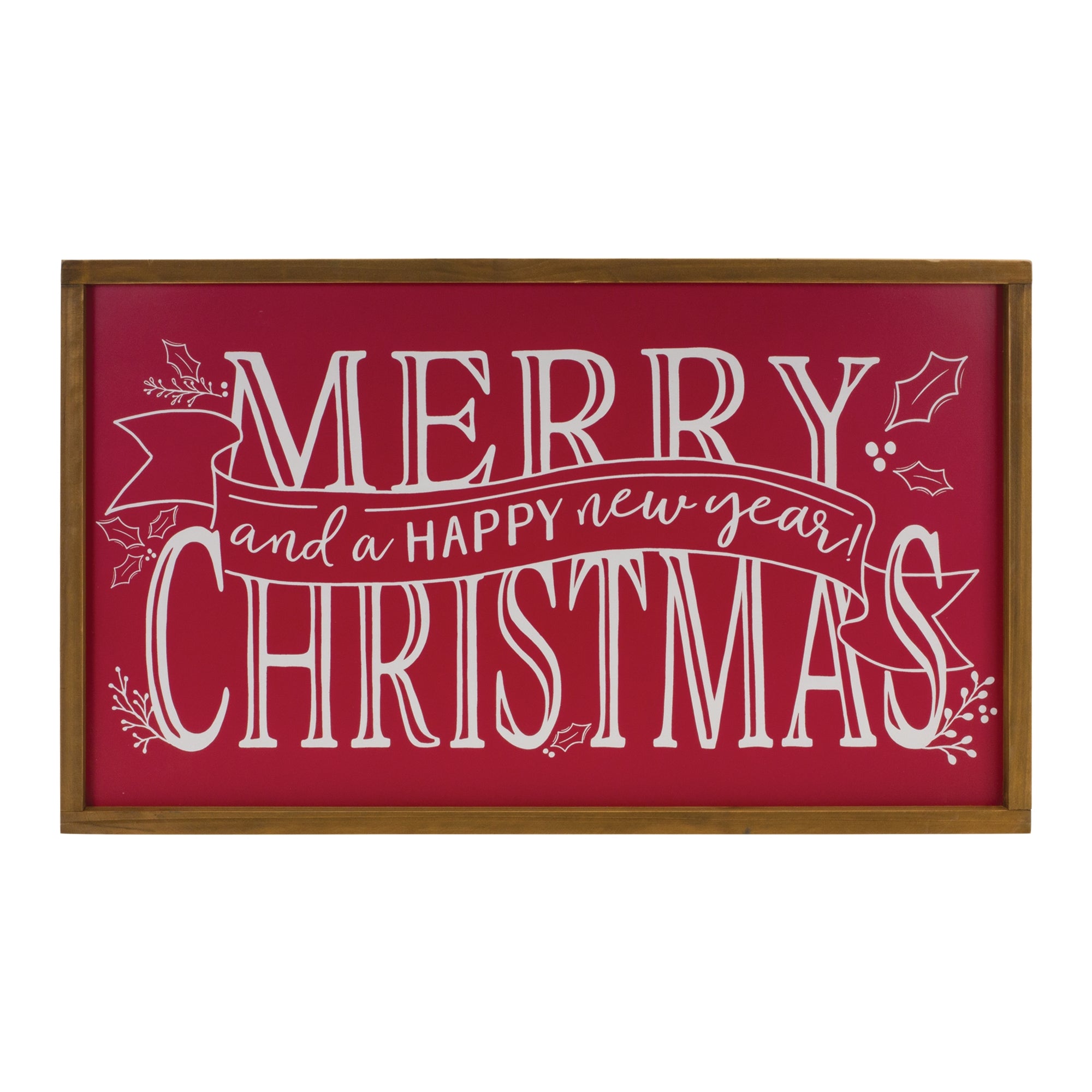 Merry Christmas/Happy New Year Sign 23.75"L x 14"H Wood/Wood