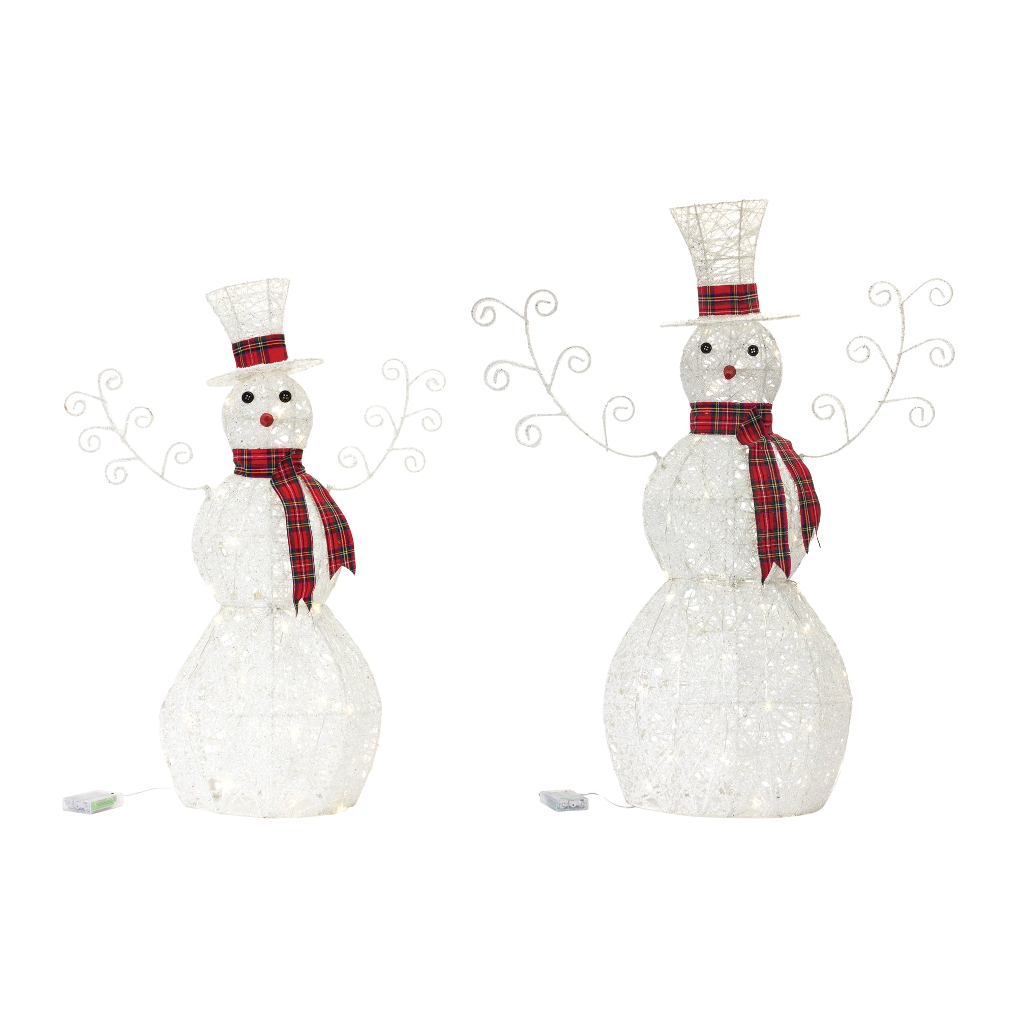 LED Snowman (Set of 2) 29"H, 36.5"H Cotton String 3 AA Batteries, Not Included