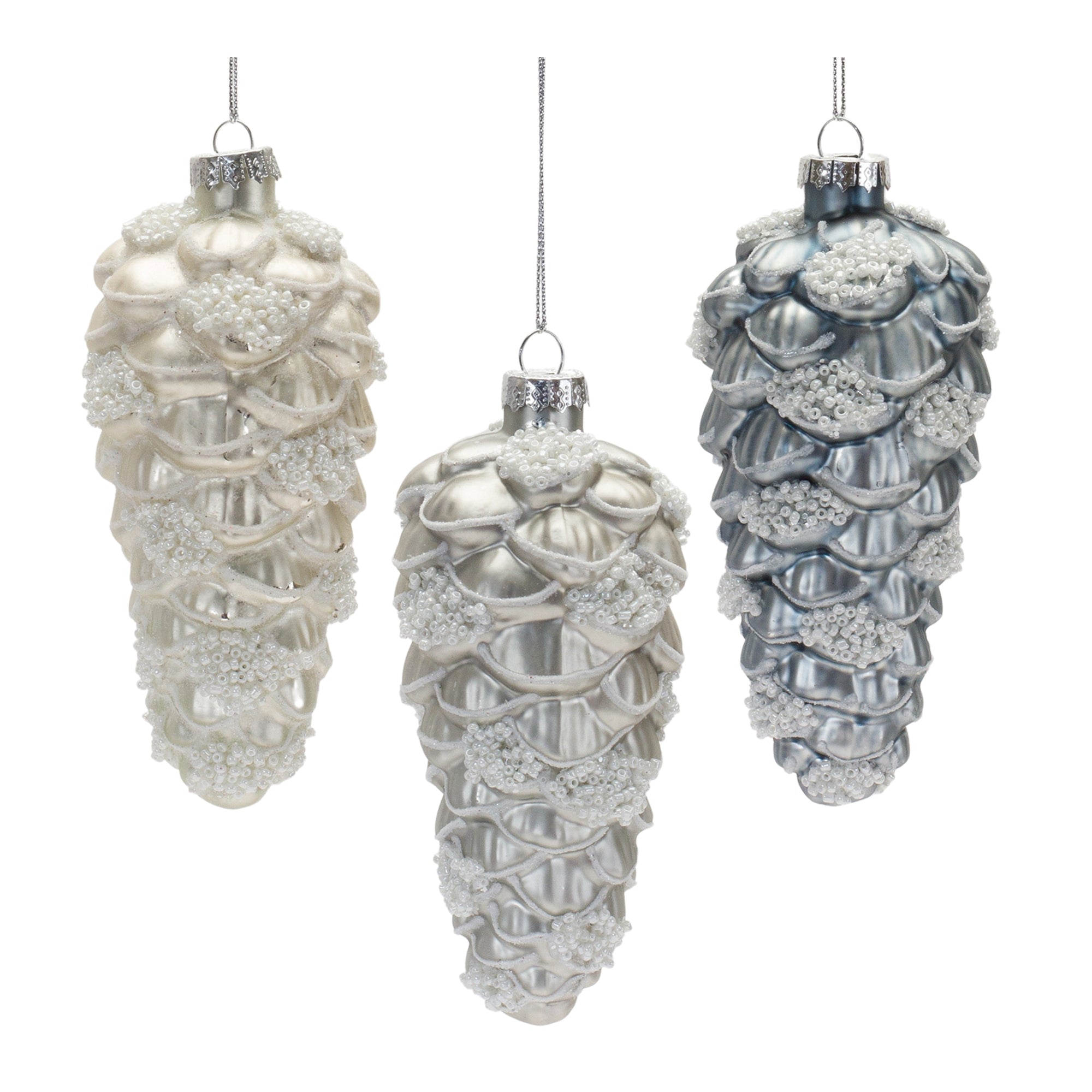 Pine Cone Ornament (3 Asst) 5.5”H Glass